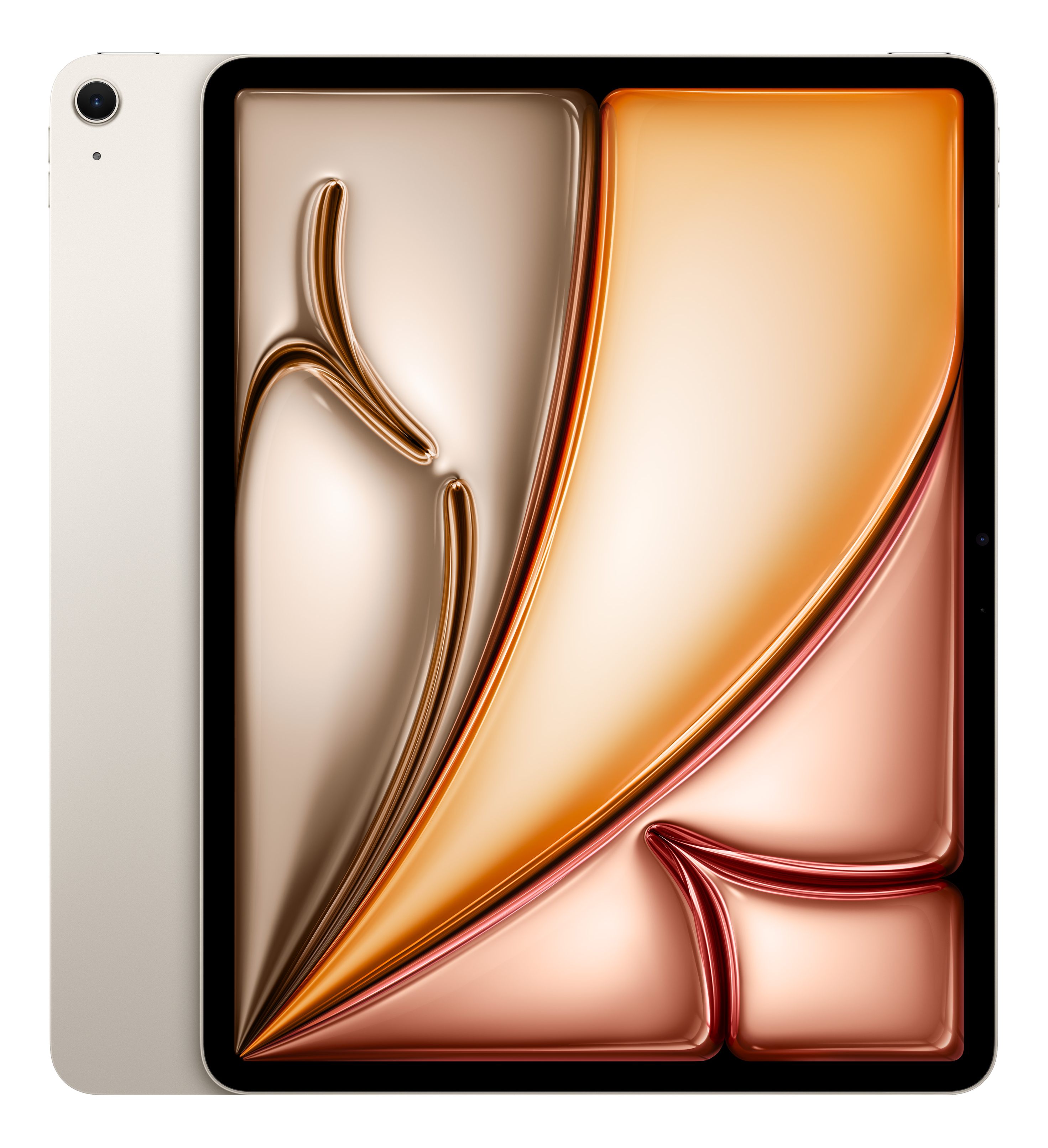 Ein helles Tablet mit einem abstrakten, glänzenden Design auf dem Bildschirm.