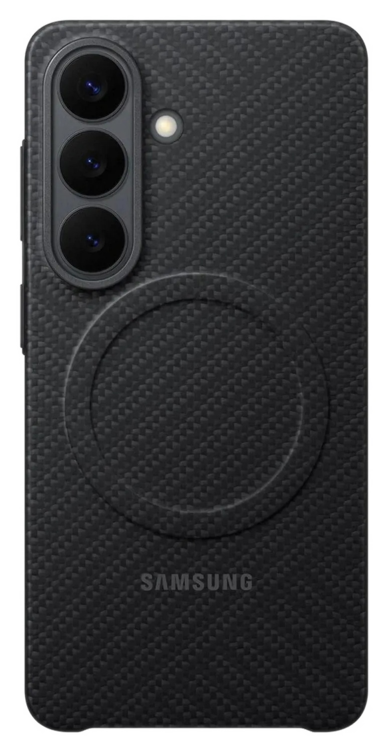 Tył czarnego telefonu z trzema aparatami i lampą błyskową.