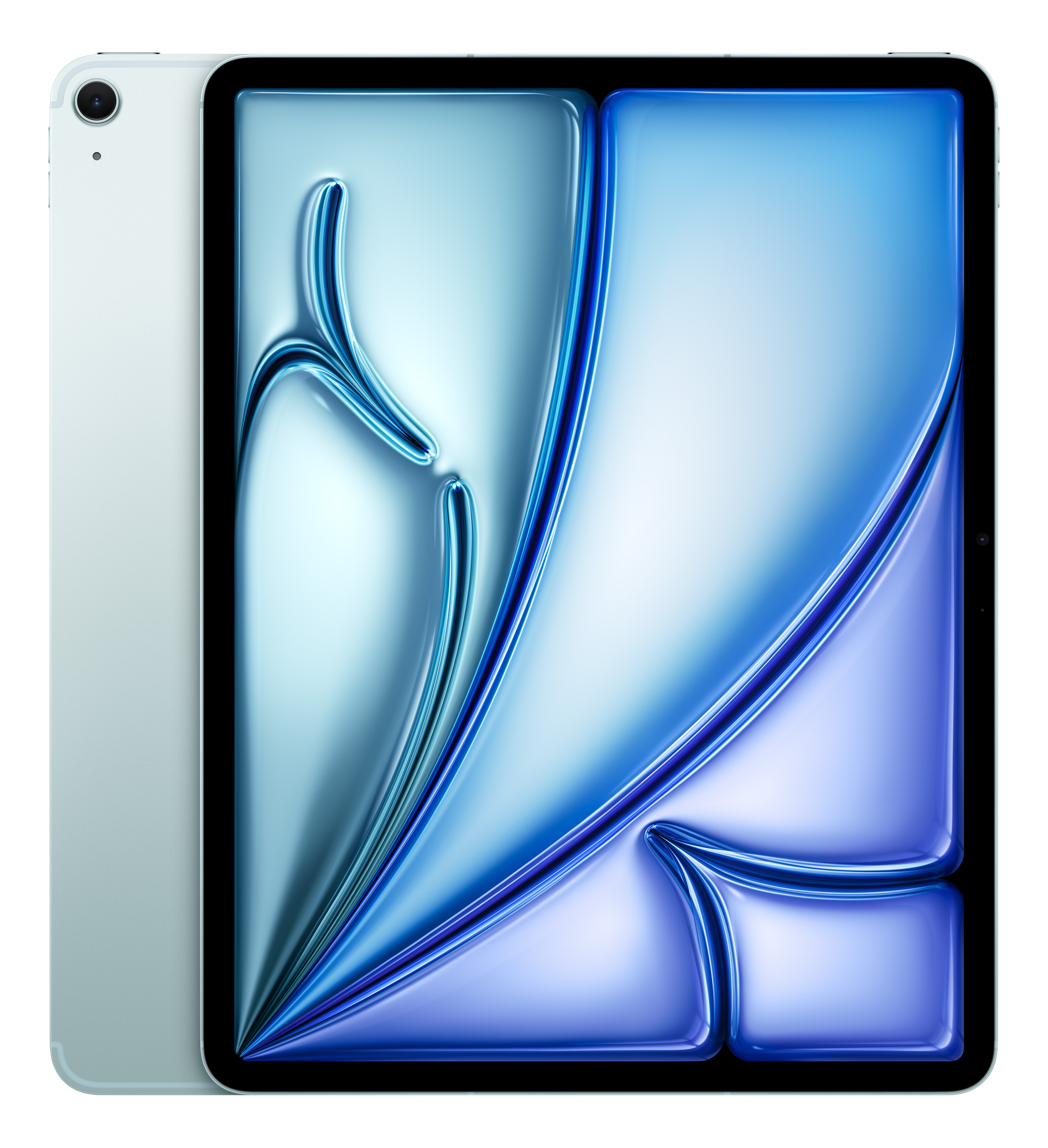 Ein hellblaues Tablet mit einem abstrakten blauen Hintergrund.