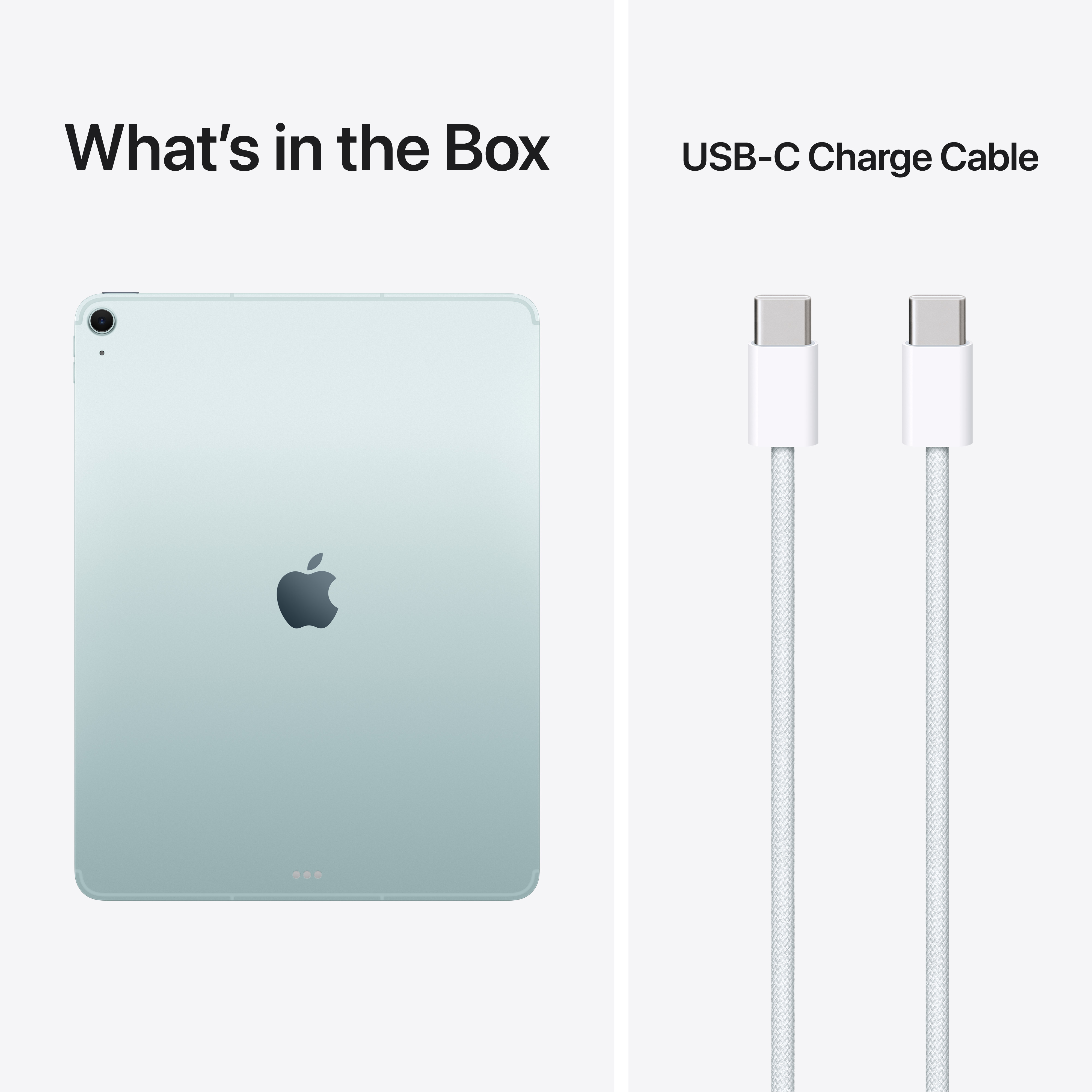 Ein hellgrünes iPad Air und zwei weiße USB-C-Ladekabel.