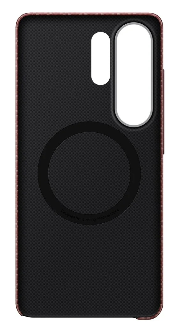 Czarne etui na telefon z okrągłym pierścieniem magnetycznym i wycięciami na aparat.