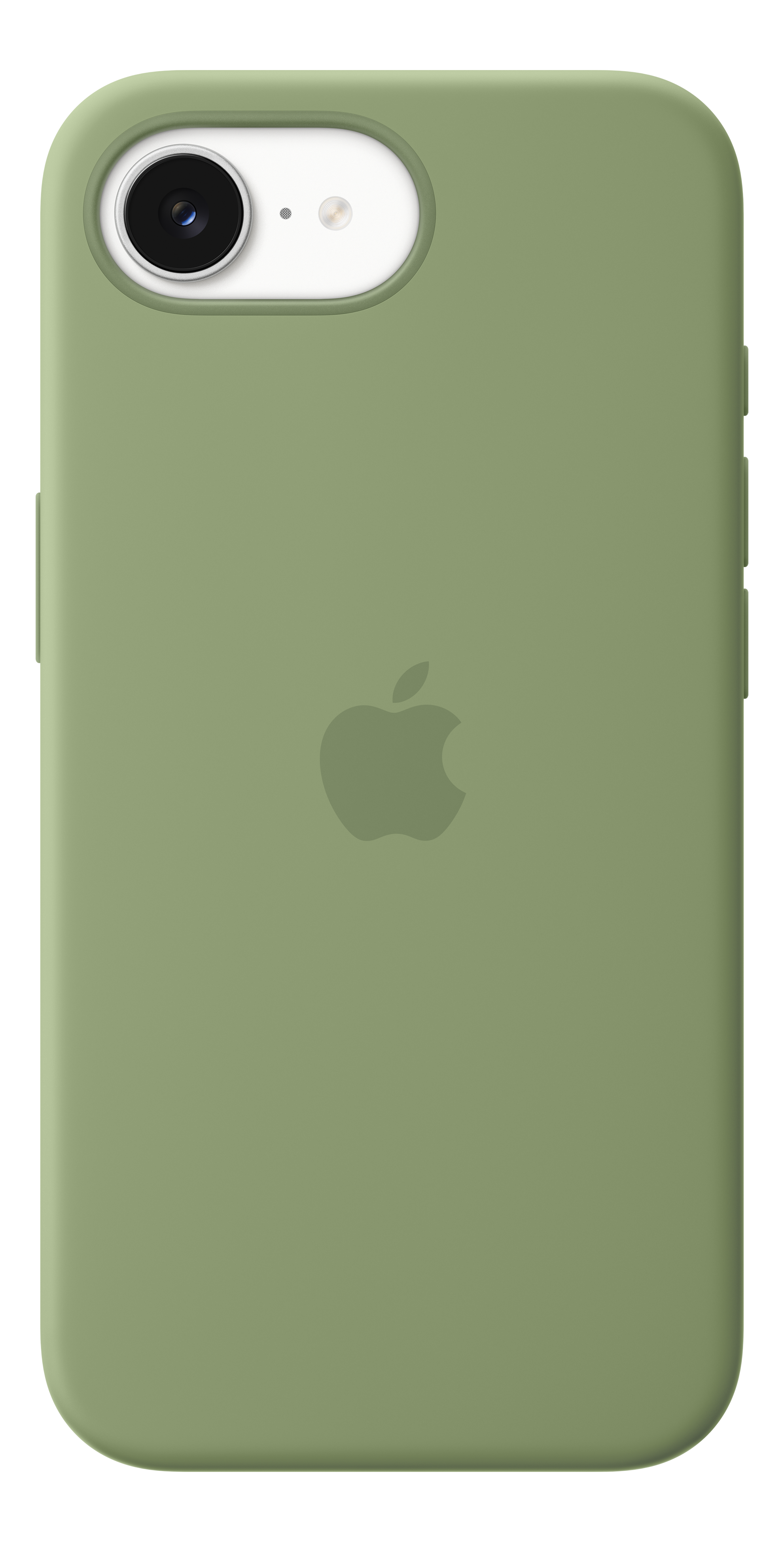 Custodia verde per telefono con logo Apple e foro fotocamera.