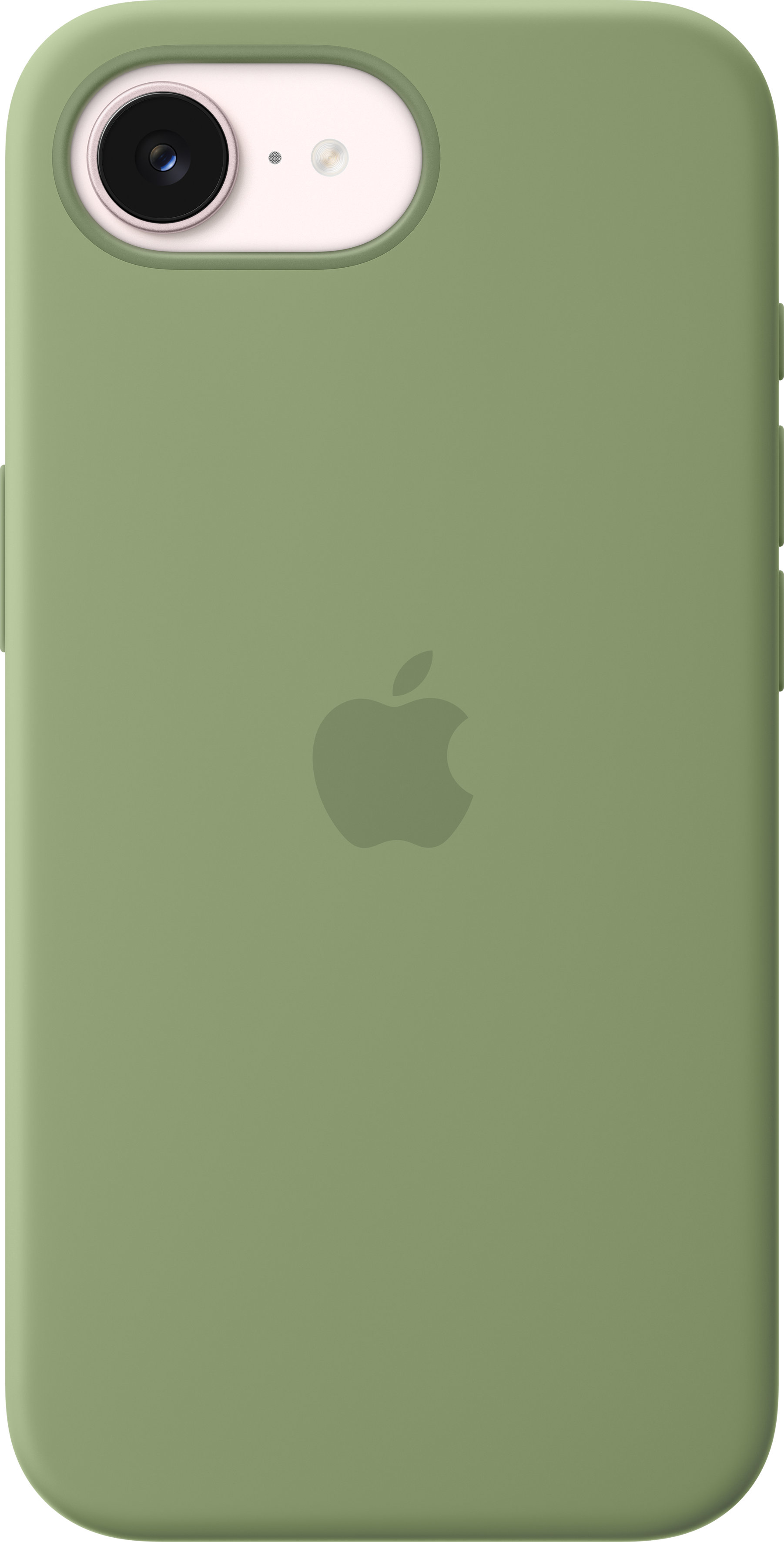 Custodia verde per telefono con logo Apple e foro fotocamera in alto.