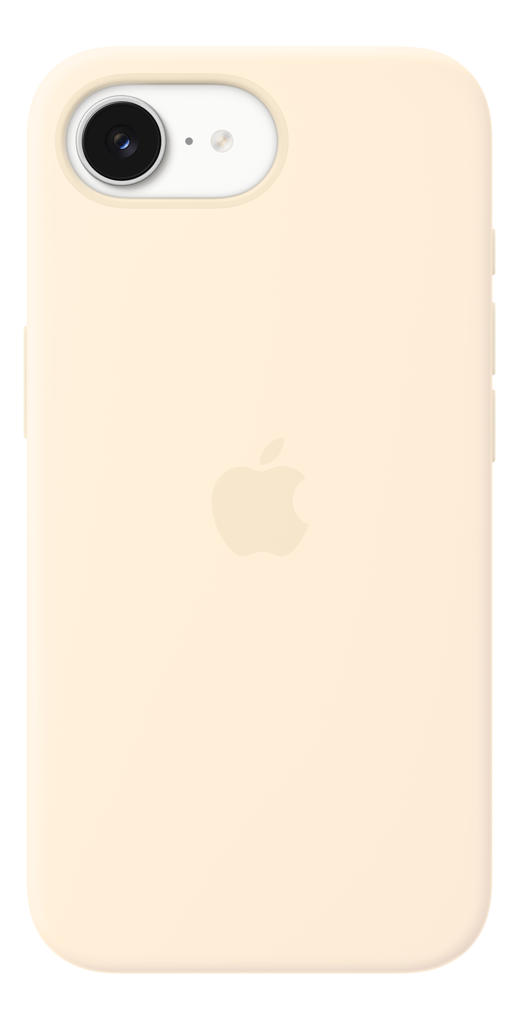 Una custodia per telefono color crema con logo Apple e ritaglio per fotocamera.