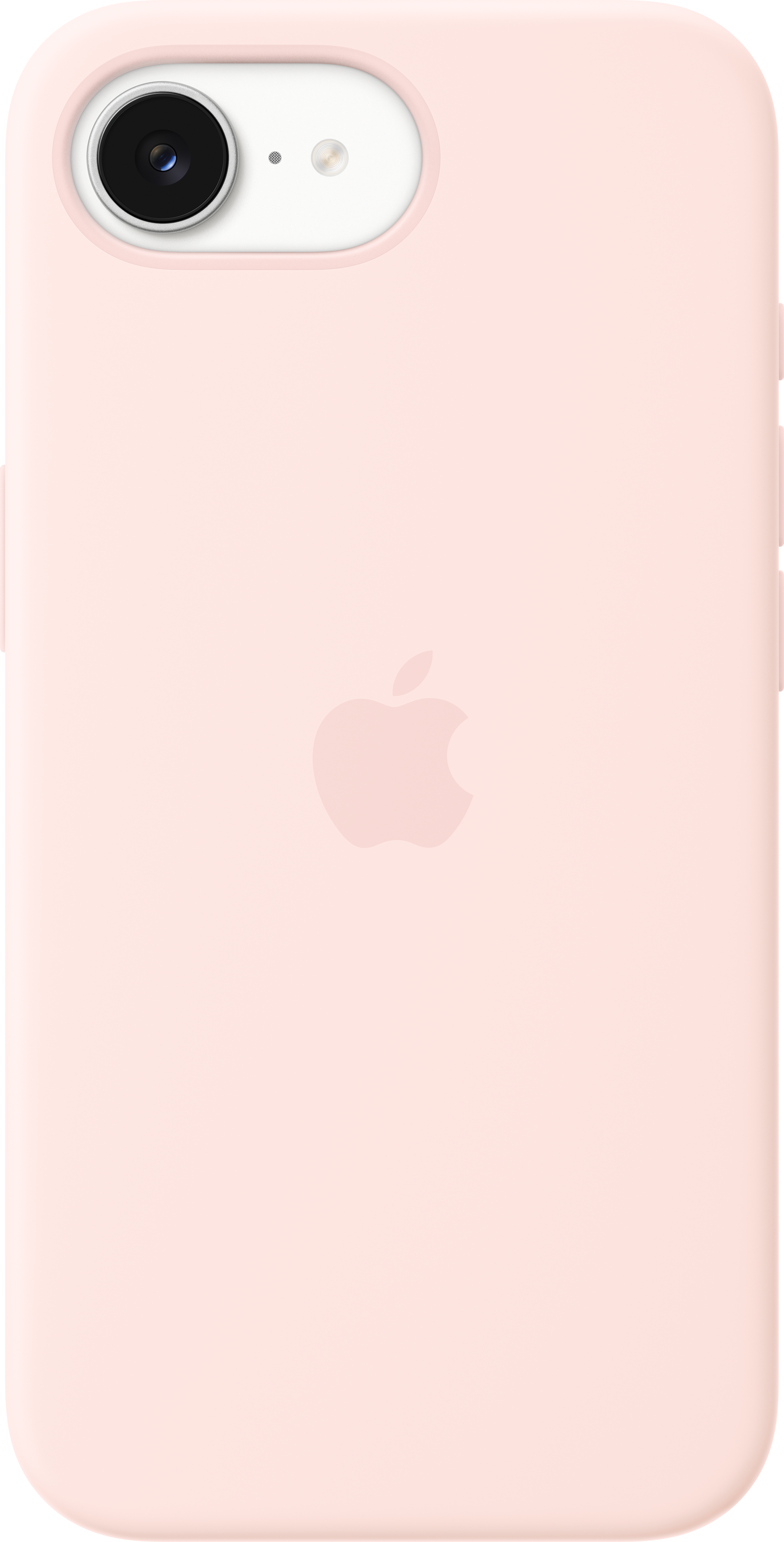 Un iPhone rosa chiaro con logo Apple e obiettivo fotocamera.