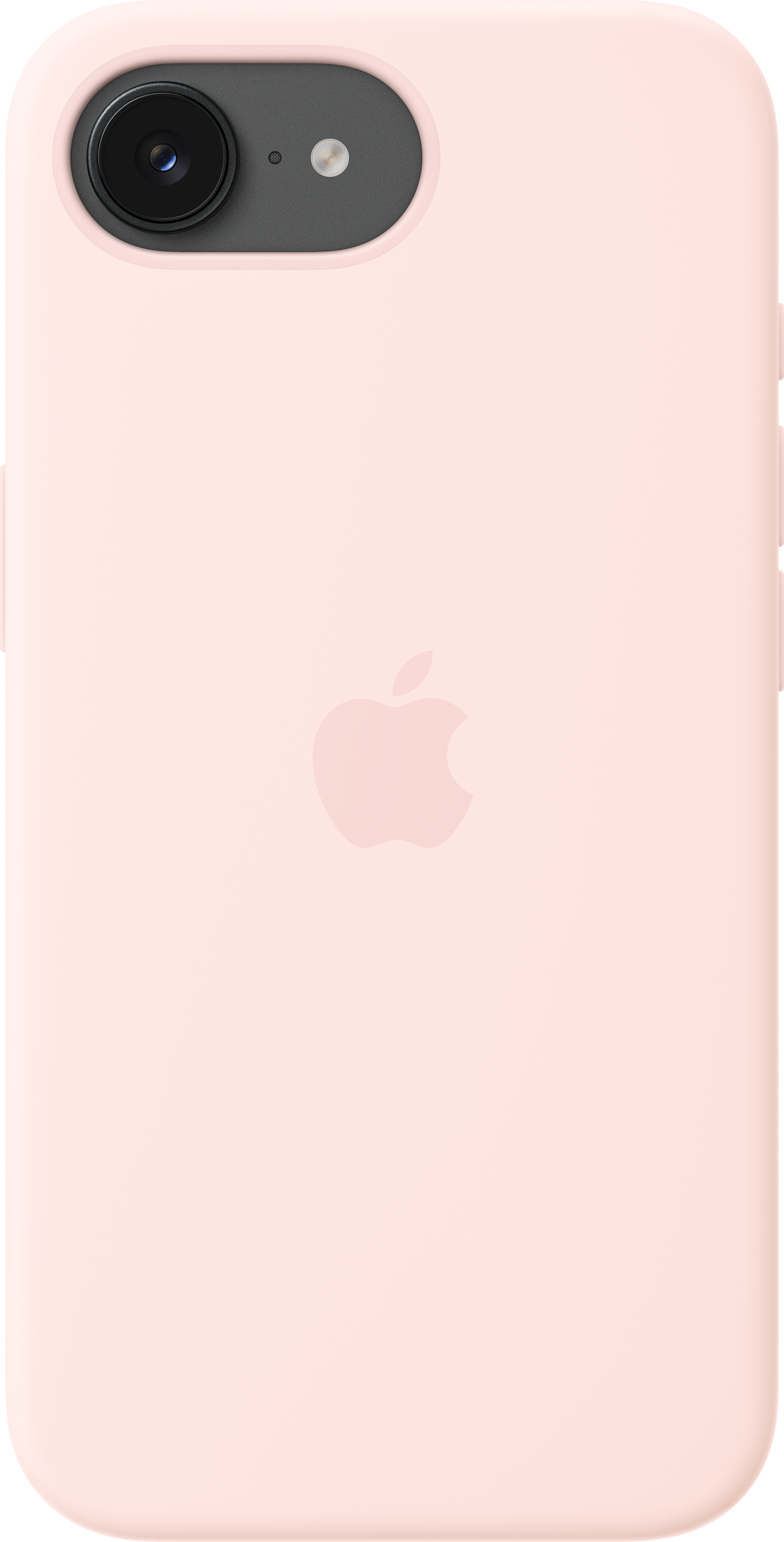 Una custodia rosa chiaro per iPhone con logo Apple al centro.