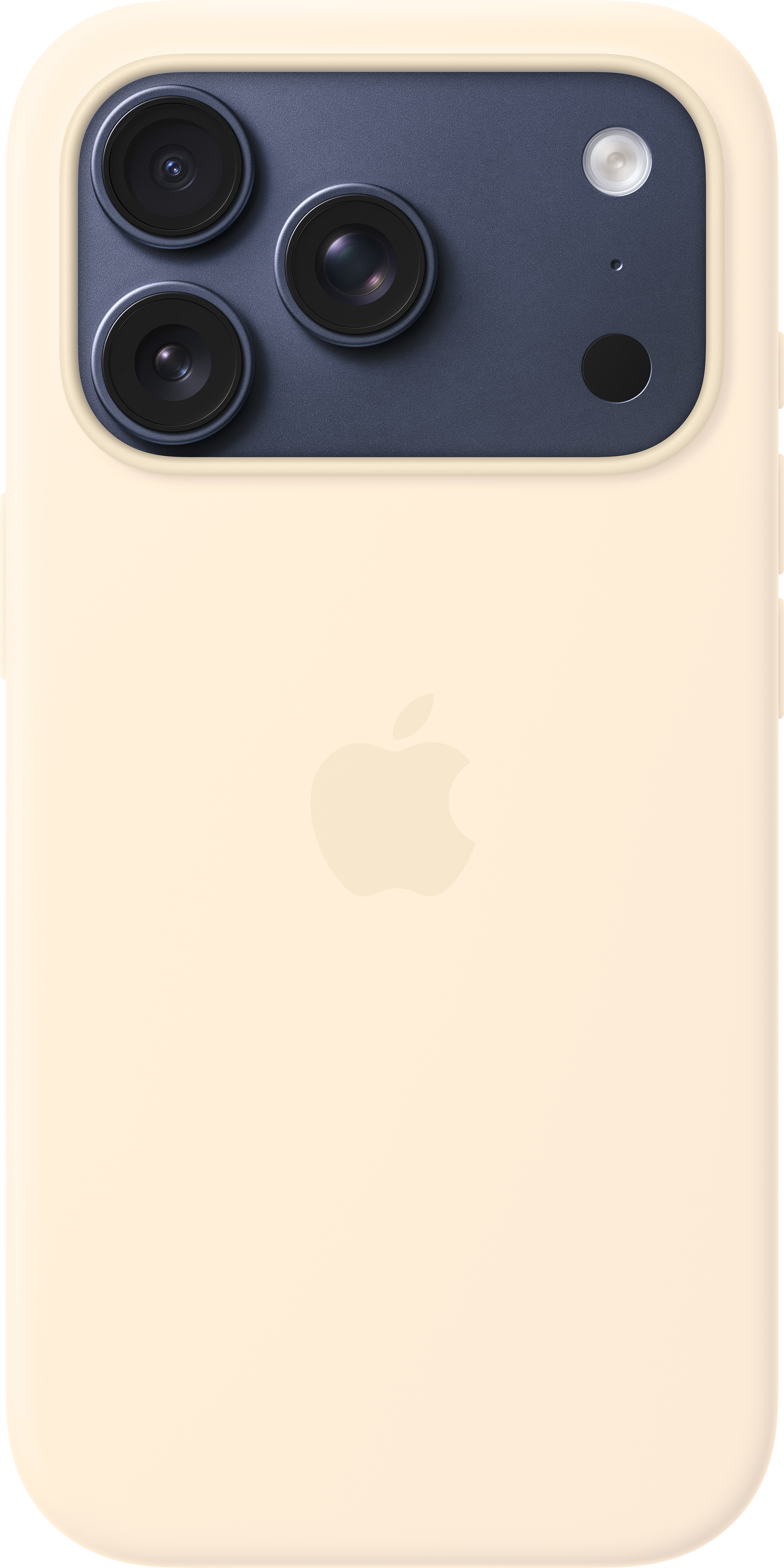 Retro di un iPhone color crema con tripla fotocamera e logo Apple.