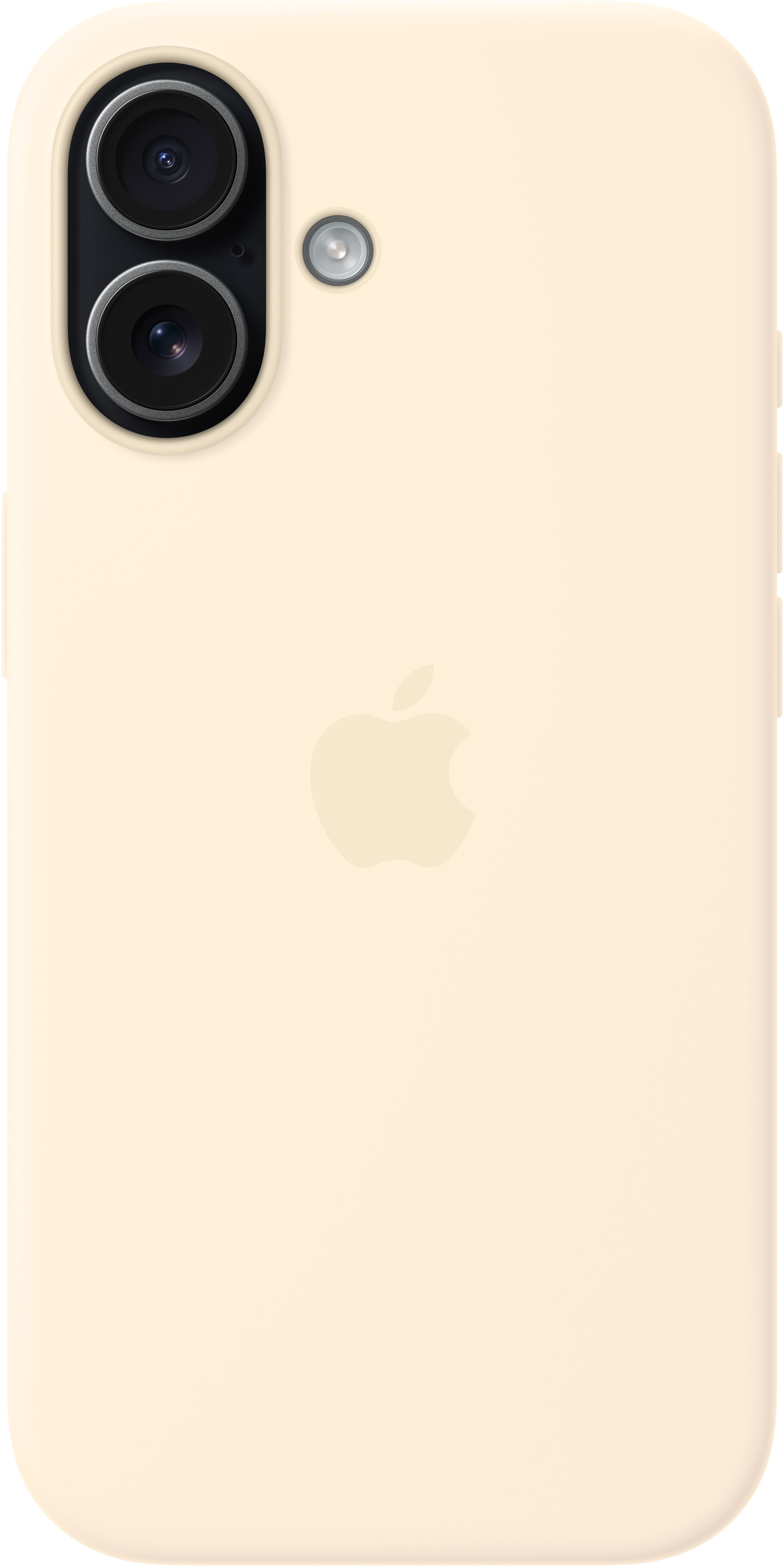 Uno smartphone giallo chiaro con due fotocamere e flash in alto a sinistra e un logo Apple.