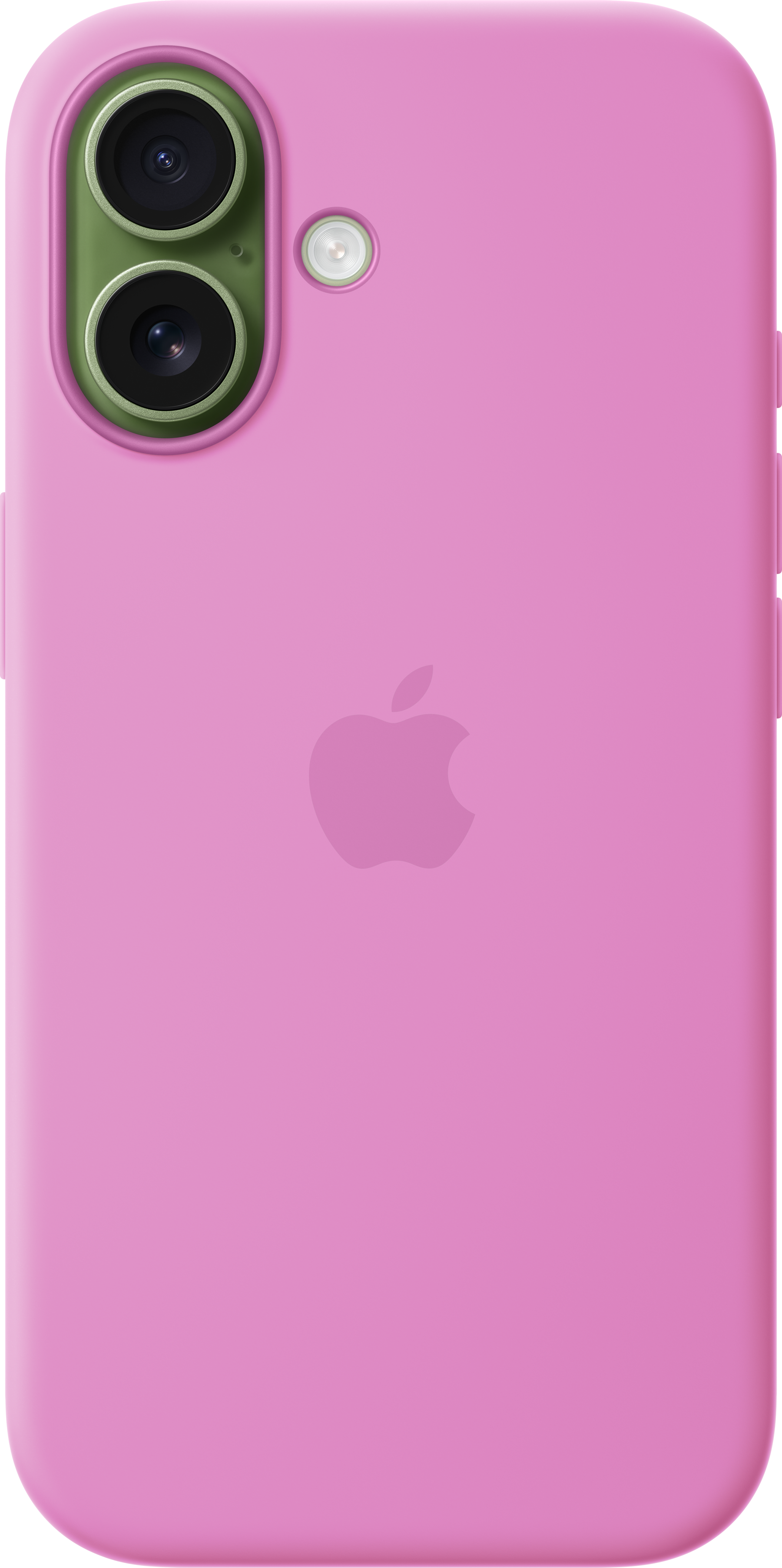 Una cover rosa per telefono con due obiettivi e un flash.