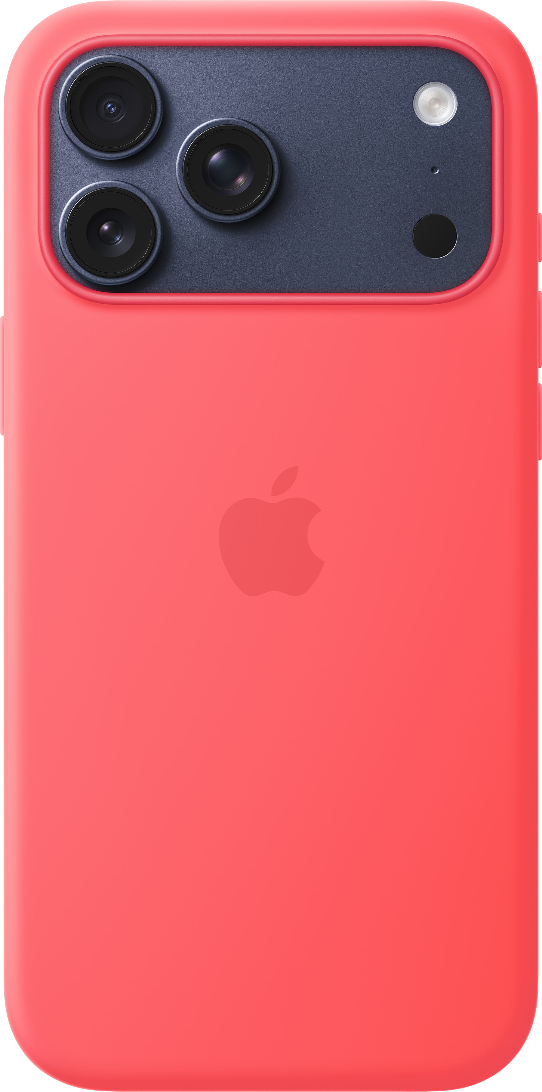 Retro di un iPhone rosso con tre fotocamere e logo Apple.