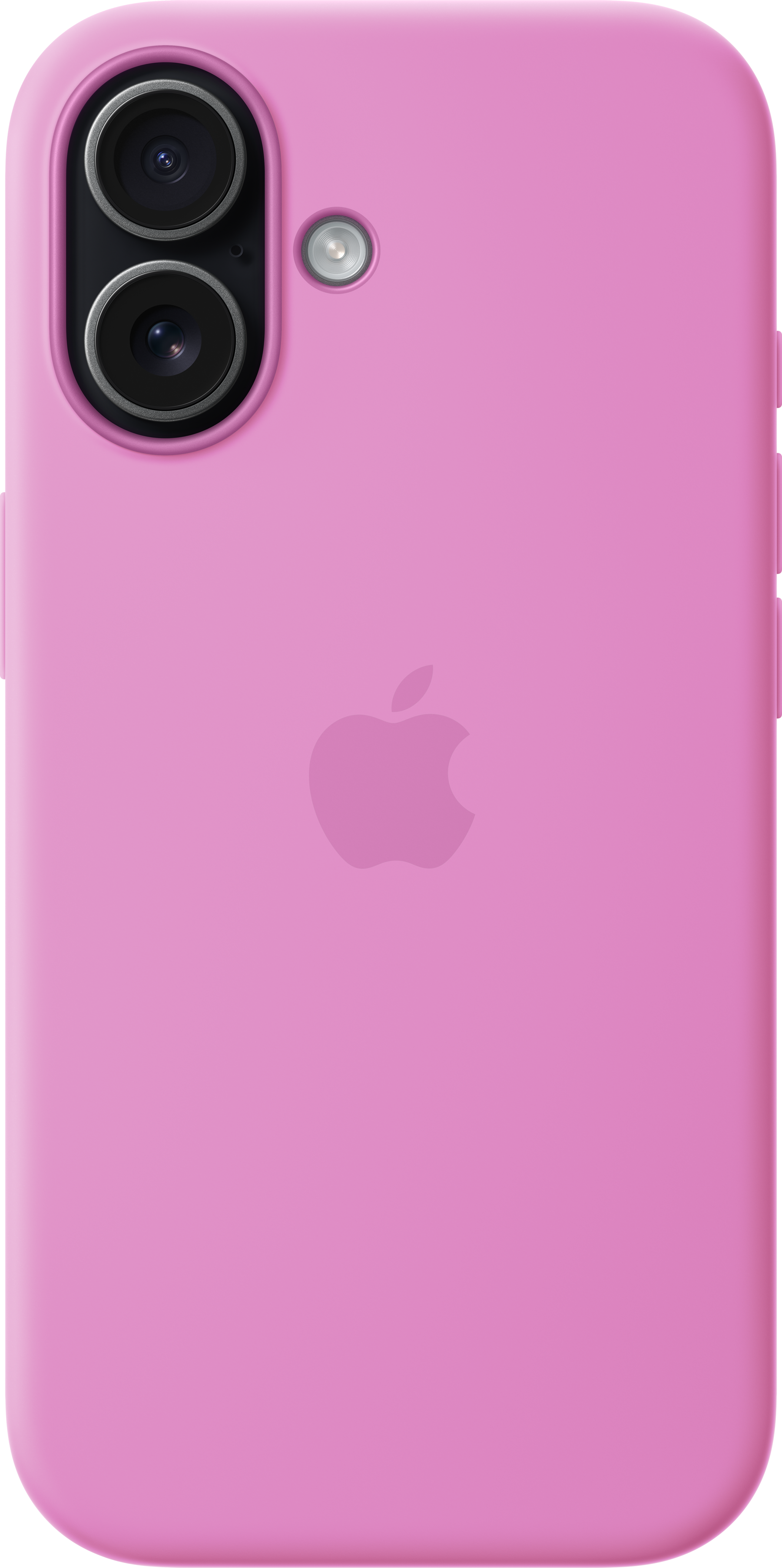 Una custodia rosa per telefono con logo Apple e fotocamera.