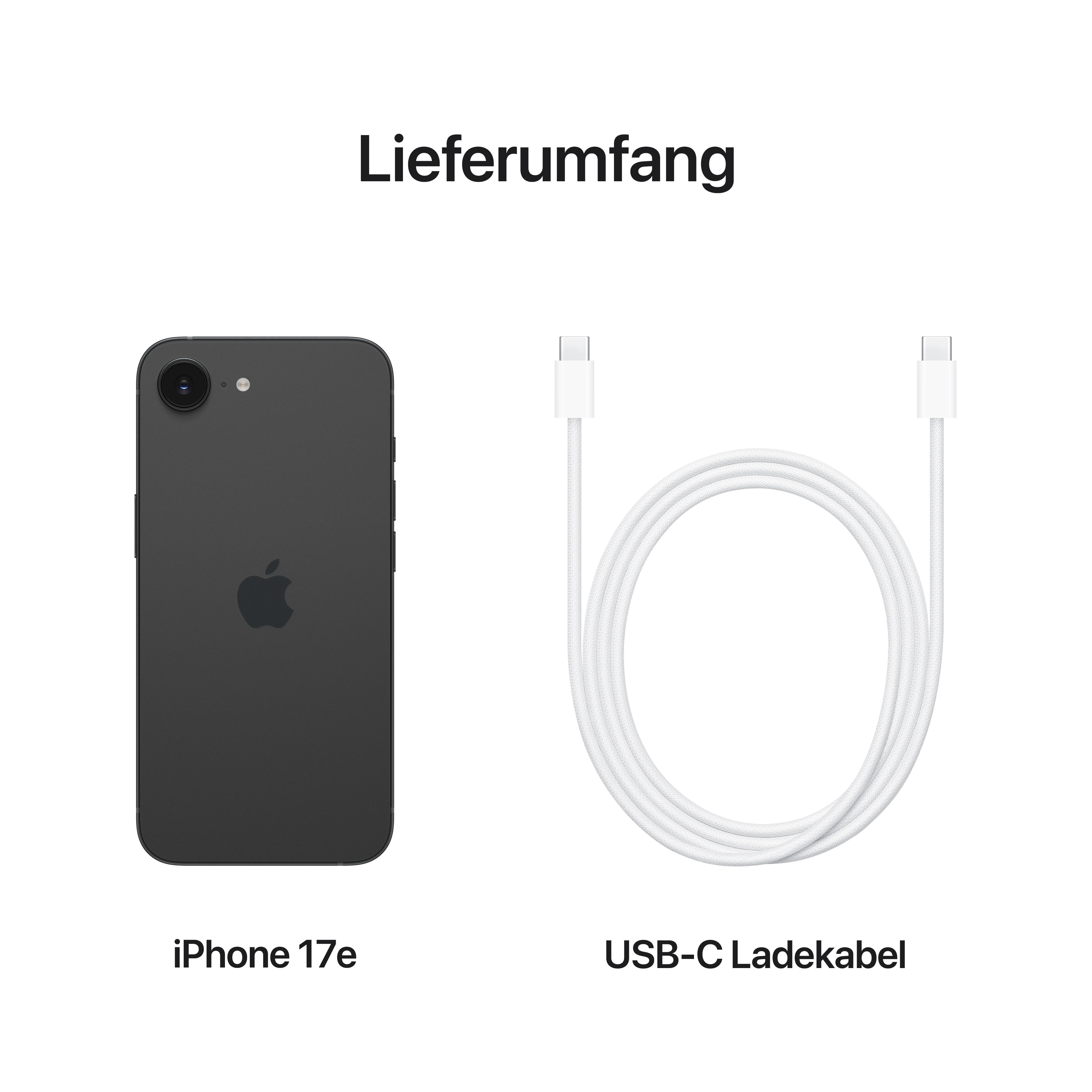 Lieferumfang: iPhone 17e und USB-C Ladekabel.