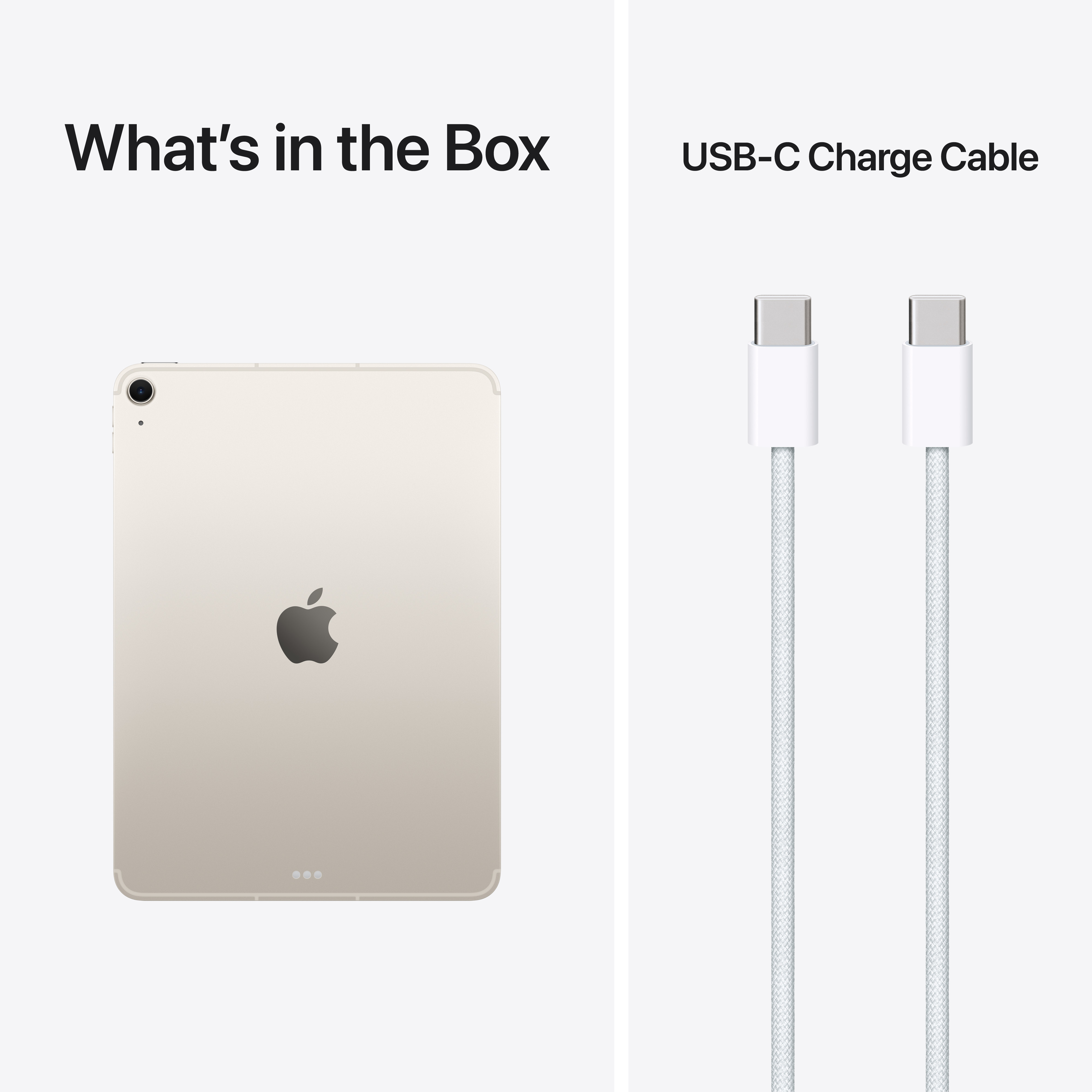 Ein hellgoldenes iPad und zwei weiße USB-C-Ladekabel.
