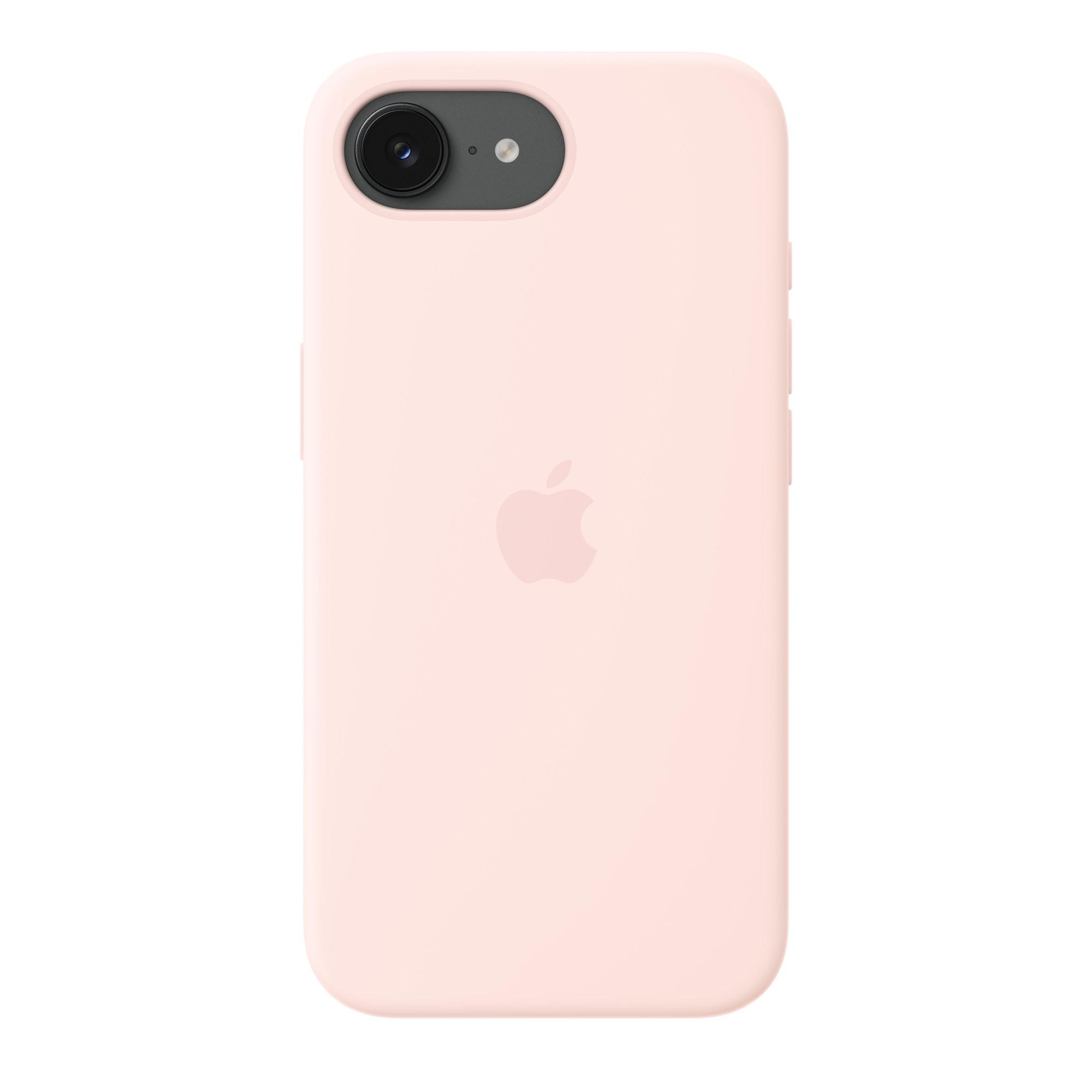 Ein rosafarbenes Handycase mit Apple-Logo und schwarzer Kamerainsel.