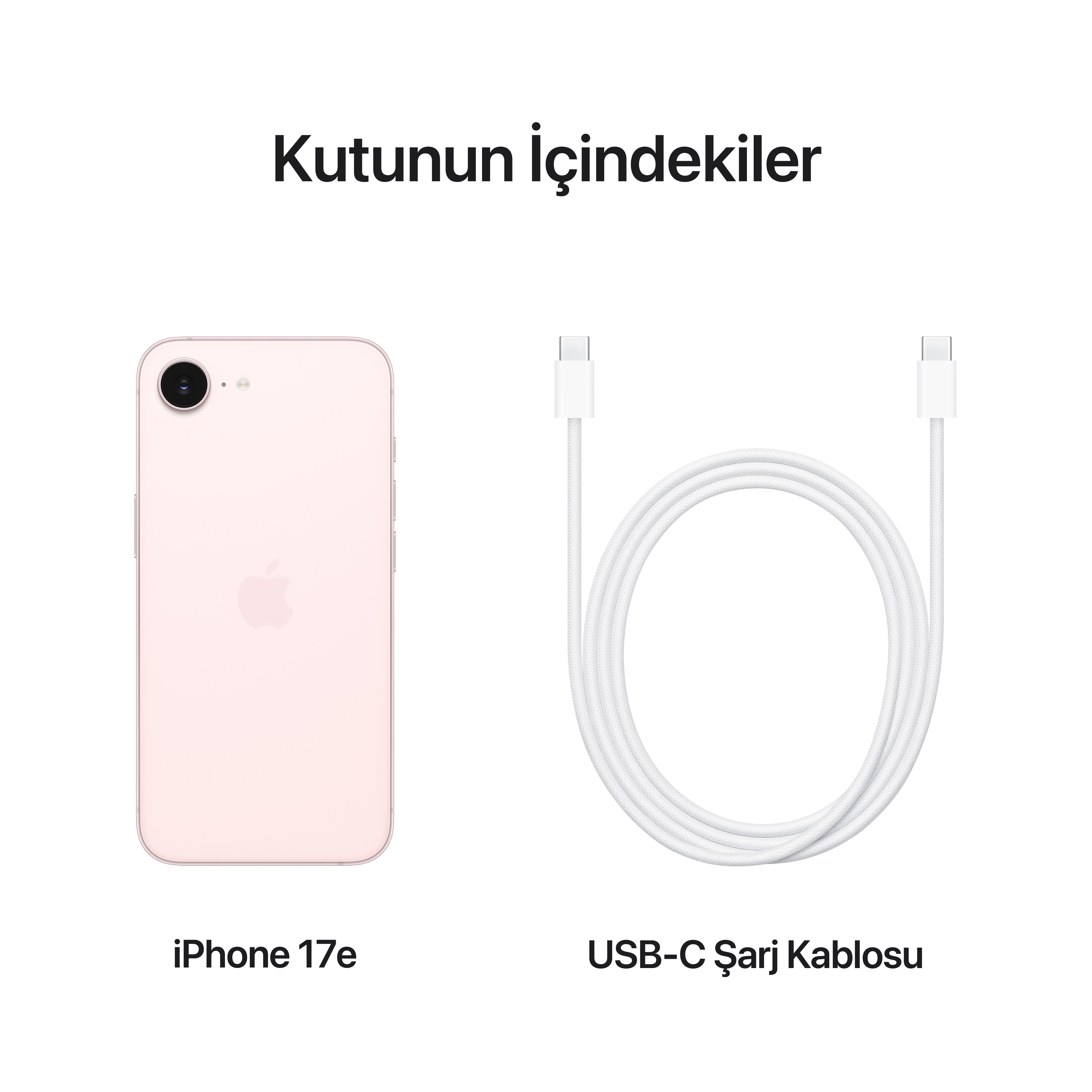 Pembe bir iPhone ve beyaz bir USB-C şarj kablosu.