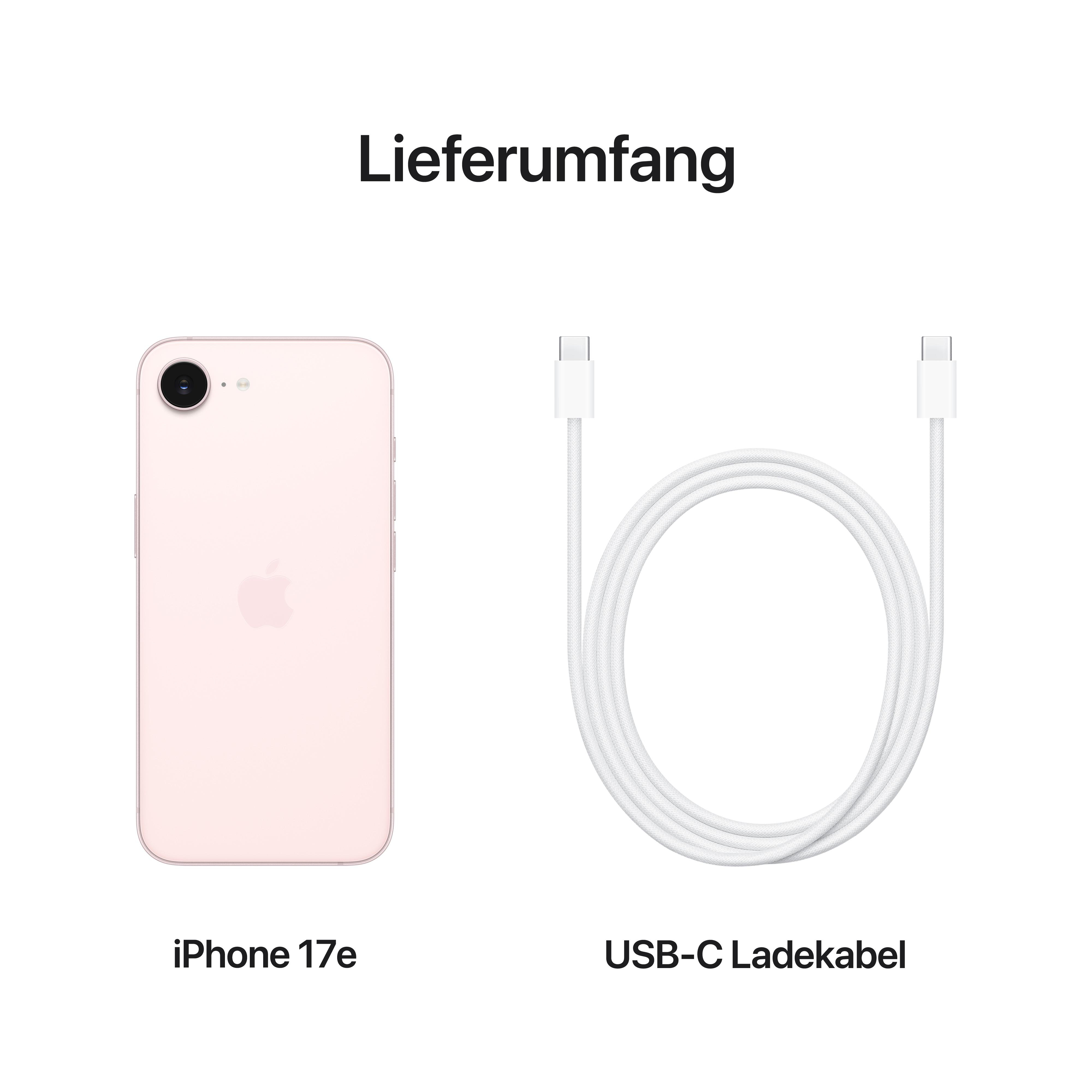 Ein rosafarbenes iPhone und ein weißes USB-C Ladekabel.