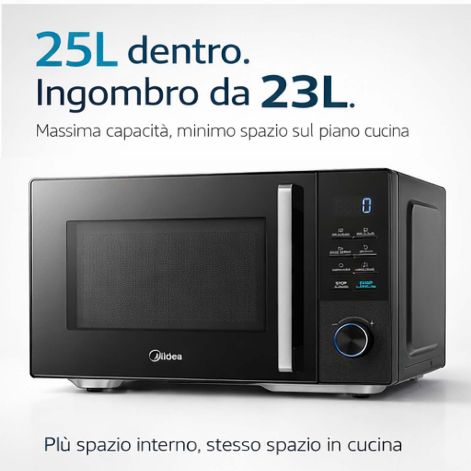 Forno a microonde Midea nero con display digitale e pannello comandi.