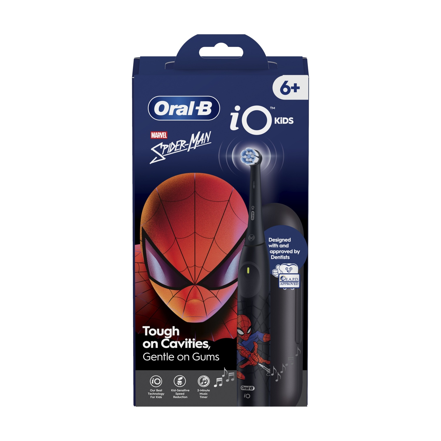 Scatola spazzolino elettrico Oral-B iO Kids con grafica Spider-Man. Età 6+.