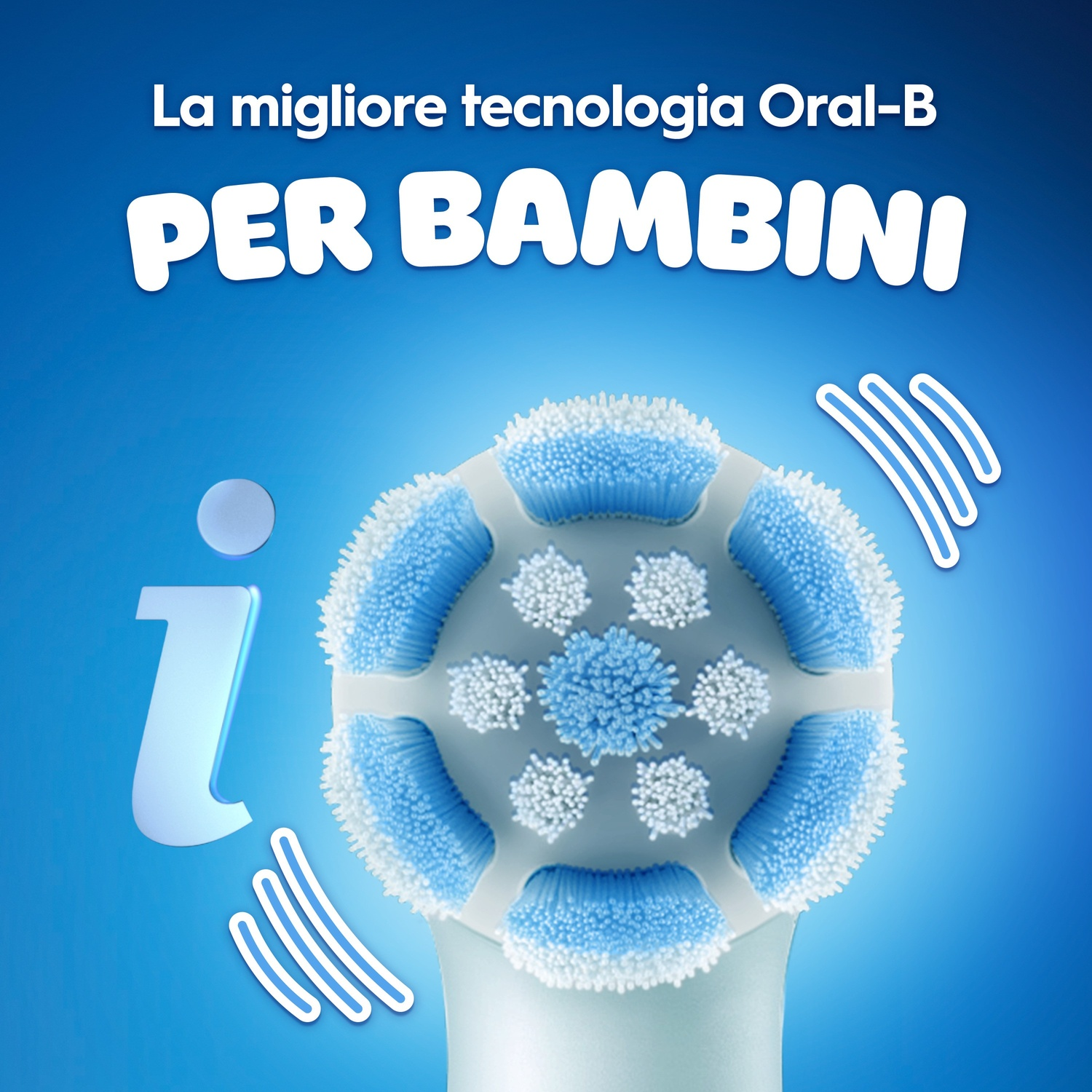 Testina spazzolino Oral-B per bambini con setole blu e bianche.