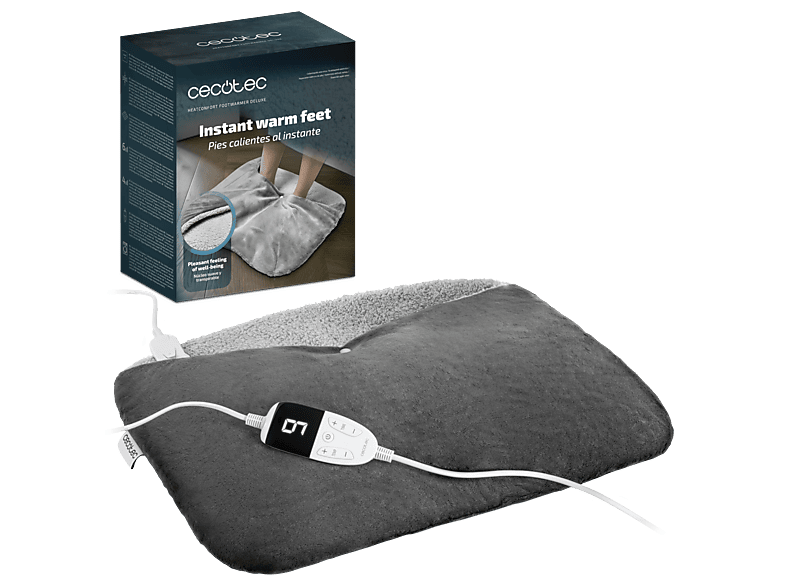Calientapiés - Cecotec HeatConfort FootWarmer deluxe, 55x45 cm, 6 niveles de temperatura, Temporizador, Base antideslizante, Lavable, Gris