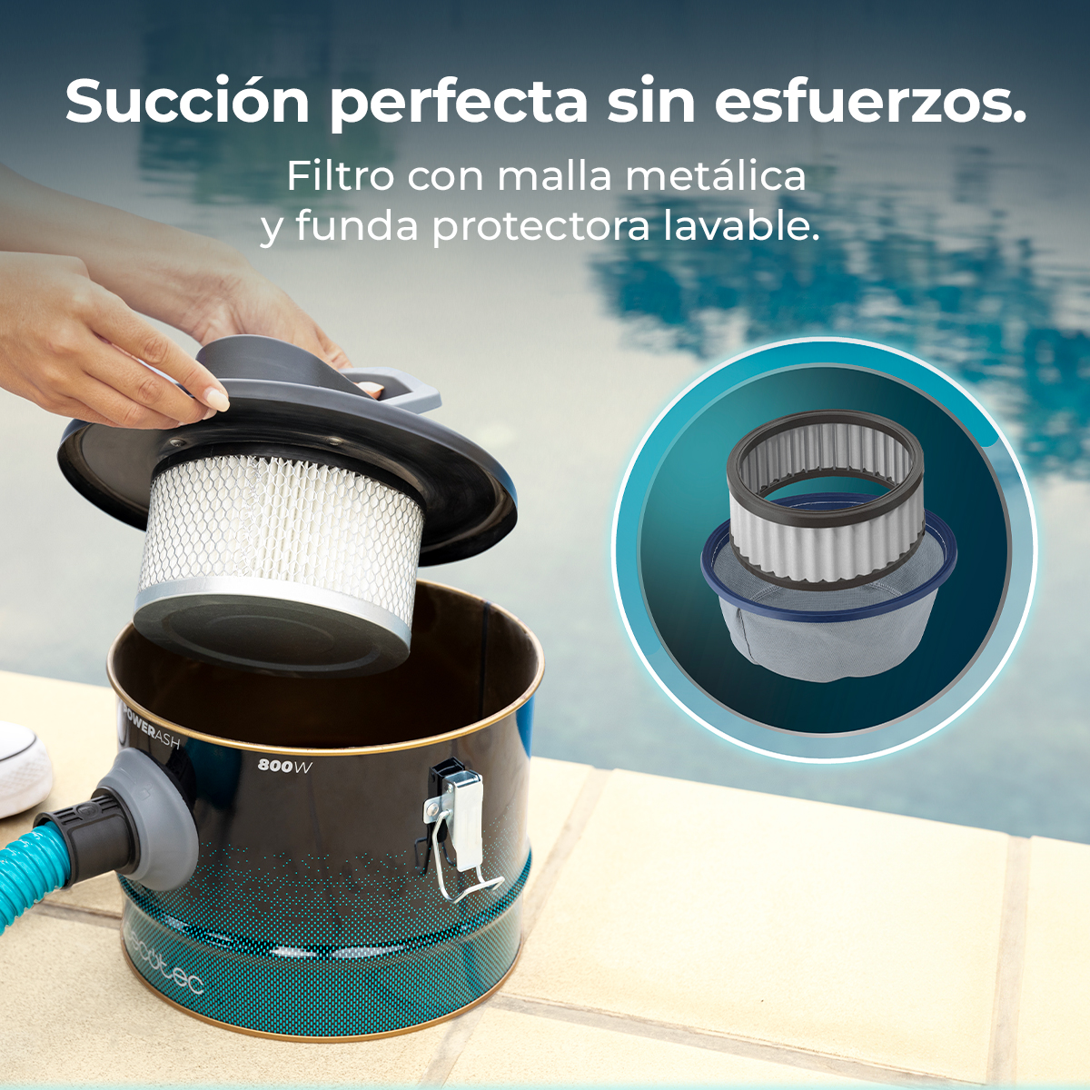Se extrae un filtro de malla metálica de una aspiradora.