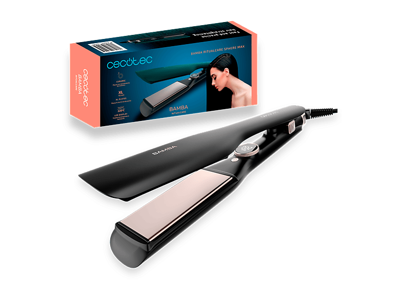 Plancha de pelo - Cecotec Bamba RitualCare Sphere Max, Placas cerámica XL 45 mm, 140-220 °C, MultiStyle, flotantes 3D, Cable 360º, Negro