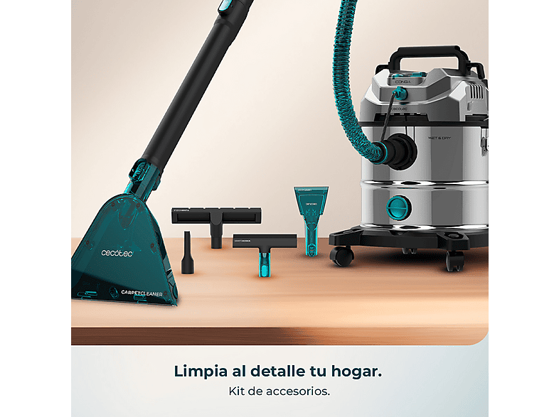 Aspirador de tapicerías - Cecotec CarpetClean 20000 Pro Ultra, 1600 W, 21 kPa, Depósito 20 L, 2 en 1, Radio 8,5 m, Acero – imagen 3