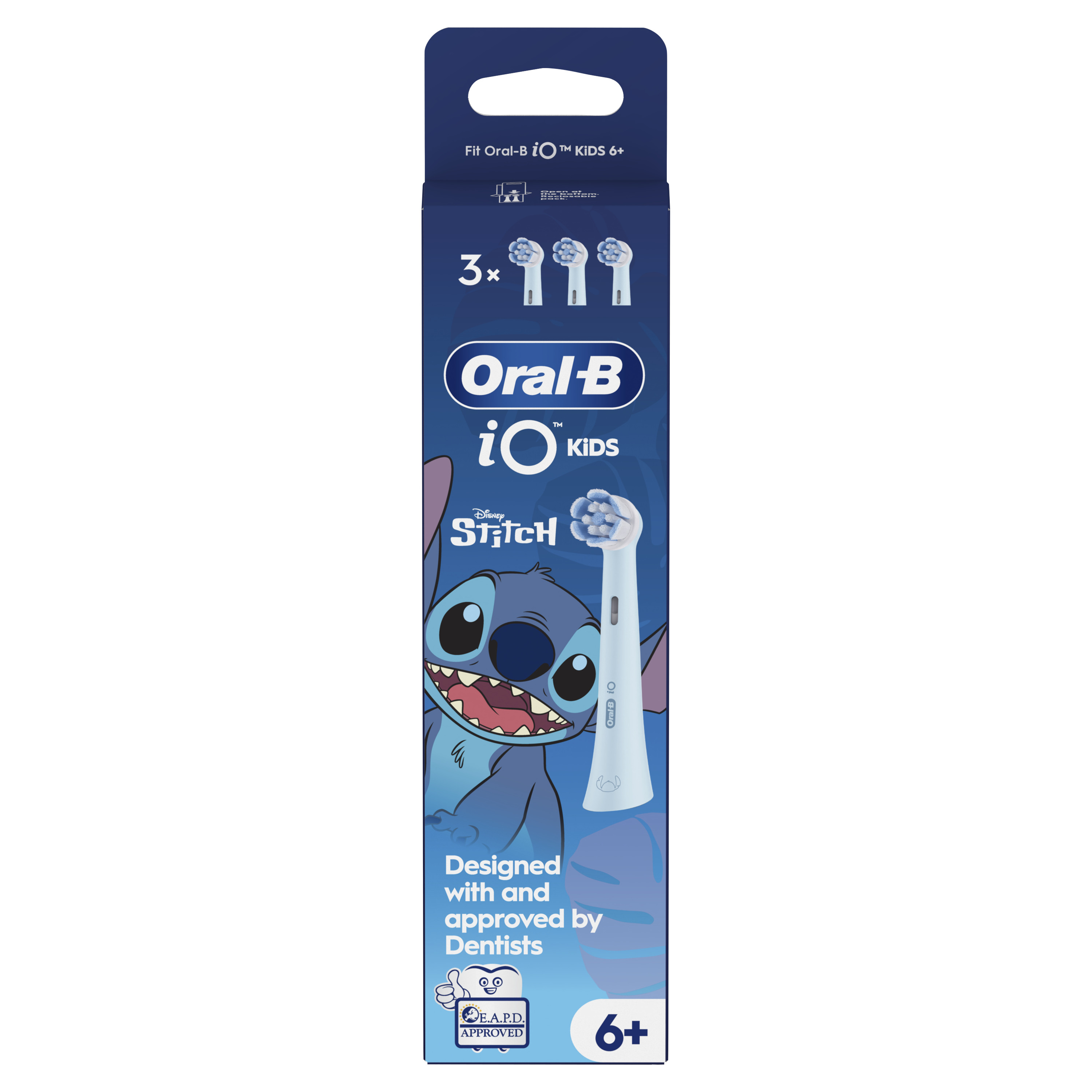 Testine Oral-B iO Kids con Stitch, confezione da 3, per bambini da 6+ anni.