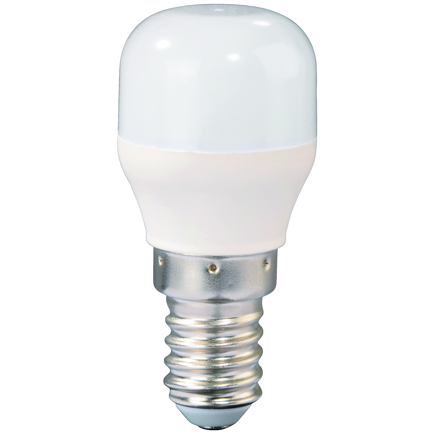 Een witte LED-lamp met een zilveren schroefvoet op zwarte achtergrond.