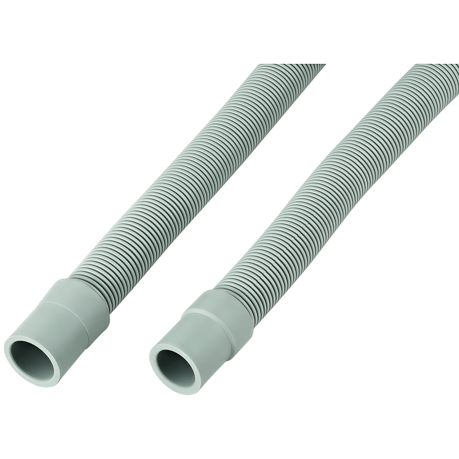 Two gray, flexible hoses lie side by side on a white background.