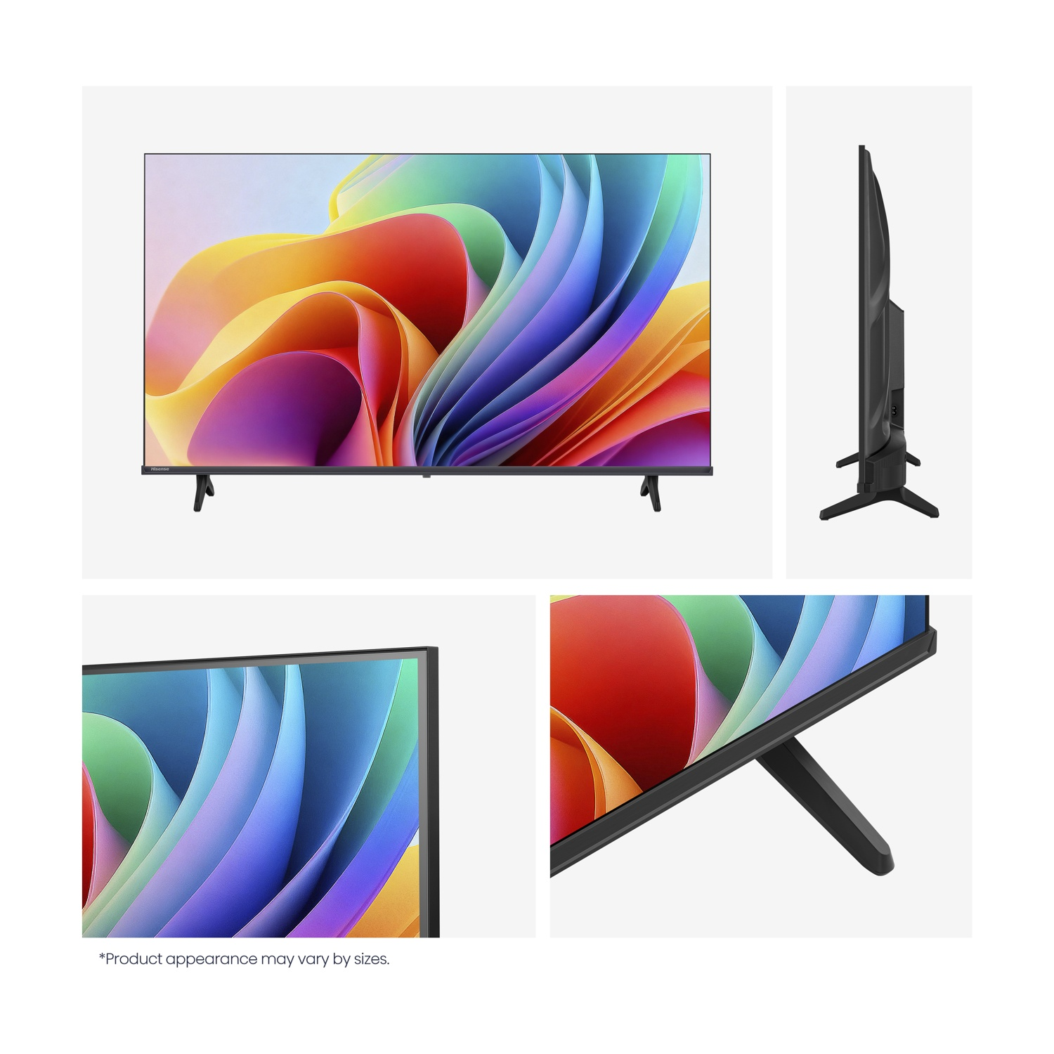 Una TV moderna con uno schermo che mostra uno sfondo astratto colorato.