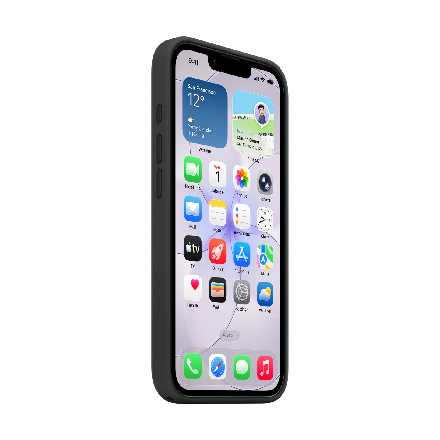Un iPhone nero in una custodia nera mostra app sul suo schermo.