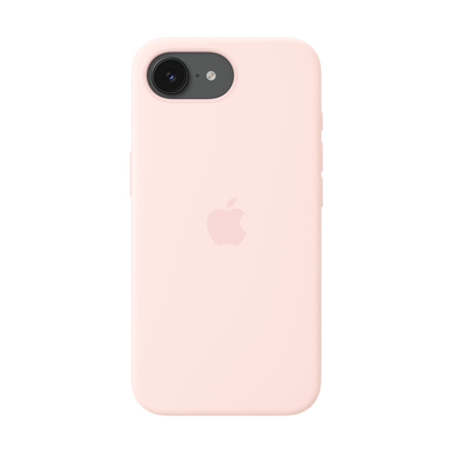 Una custodia rosa per iPhone con logo Apple e foro fotocamera.