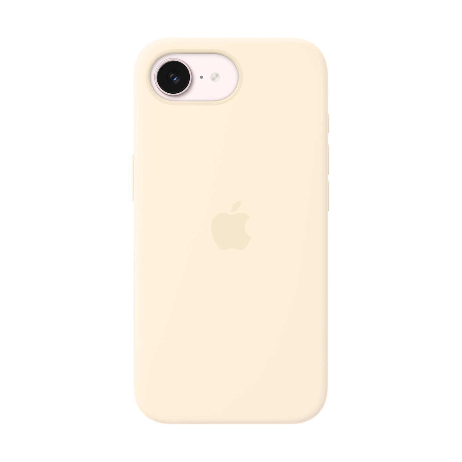 Una custodia per telefono giallo pallido con logo Apple e ritaglio fotocamera.