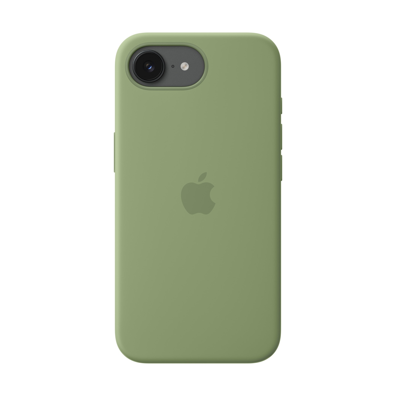 Custodia verde per telefono con logo Apple e foro fotocamera.