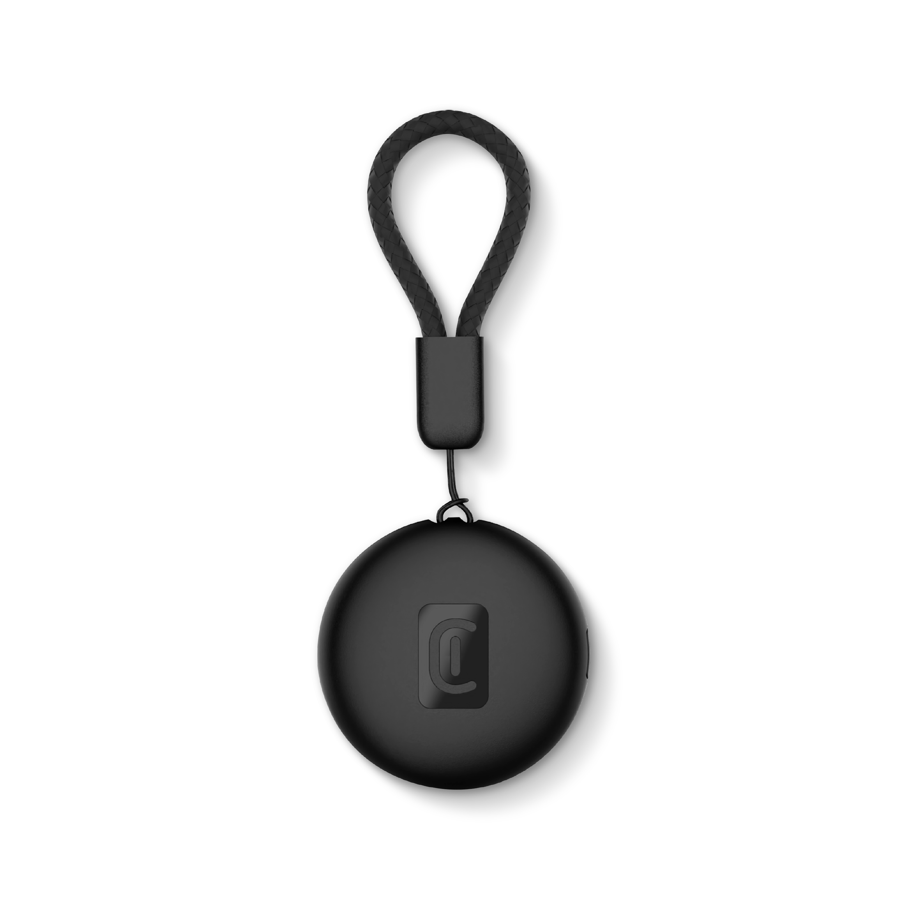 Colgante negro con correa trenzada y logo C grabado.