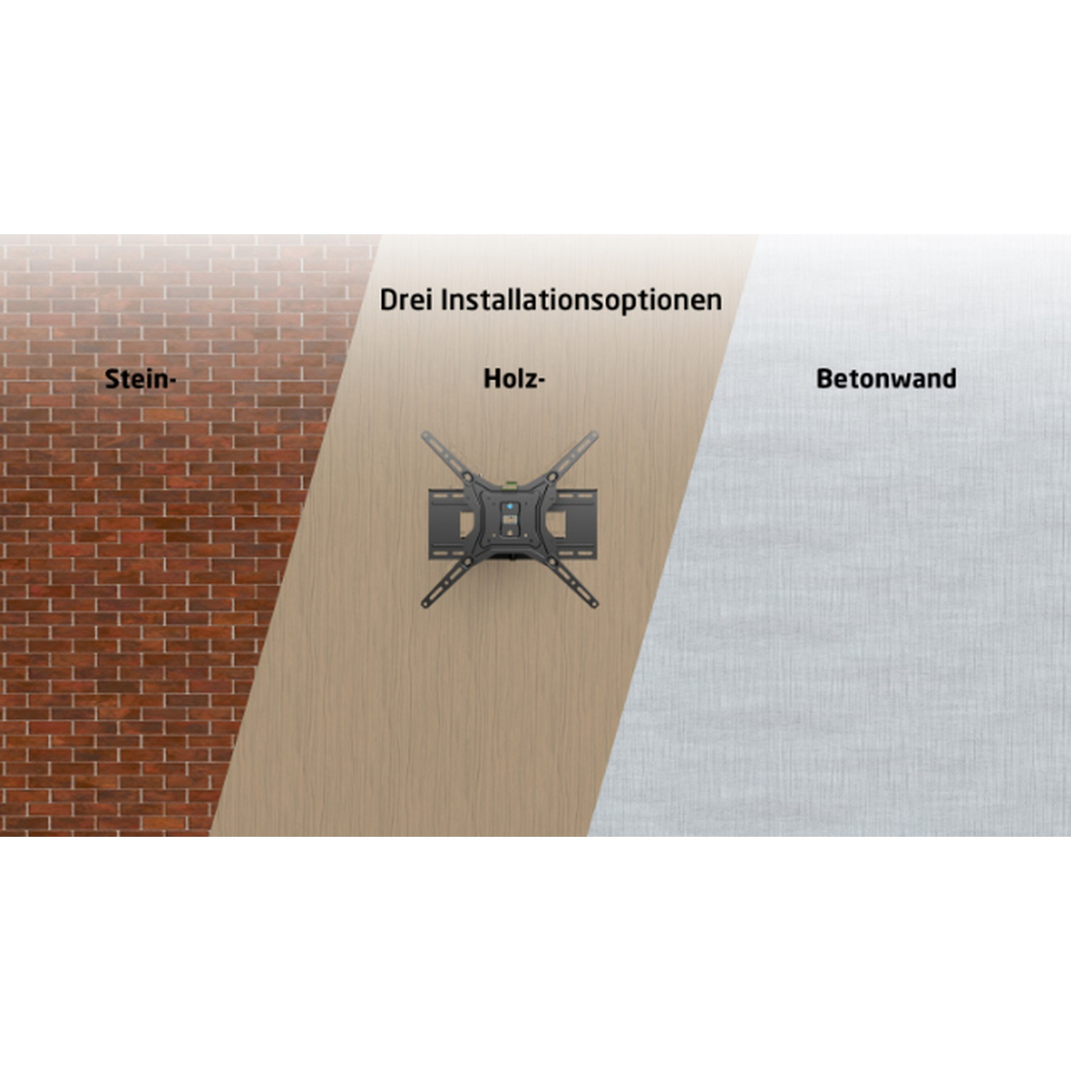 Tre opzioni di installazione: pietra, legno, muro in cemento. Supporto TV.
