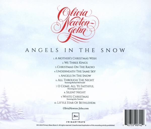 Albumcover mit dem Titel 'Angels in the Snow' von Olivia Newton-John, mit Songliste.