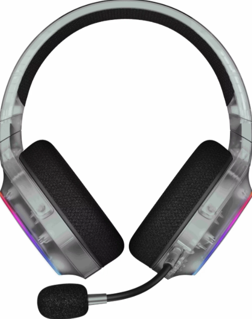 Durchsichtige Kopfhörer mit Mikrofon und RGB-Beleuchtung.