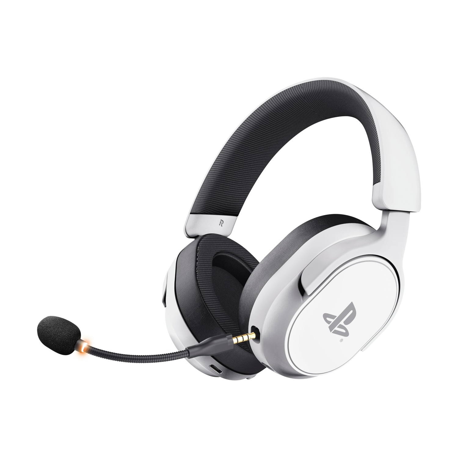 Cuffie bianche con microfono e logo PlayStation.