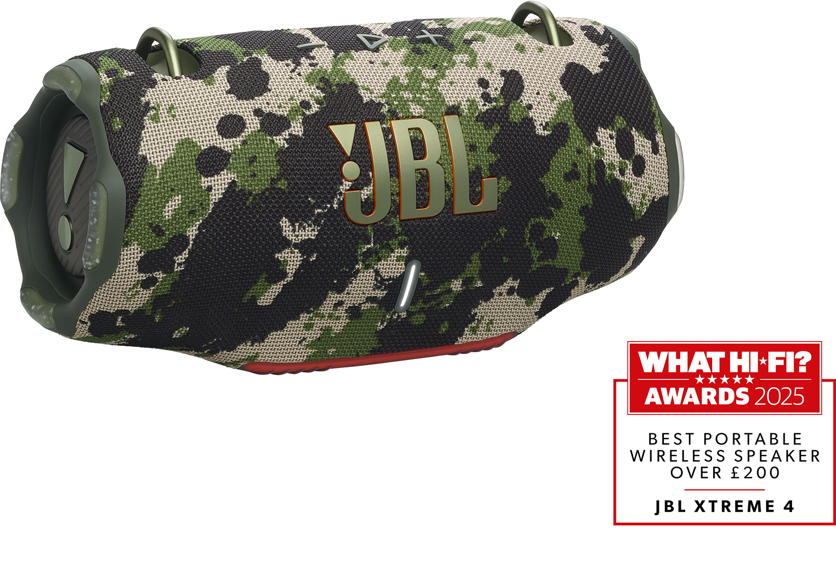 Terepszínű JBL Xtreme 4 hangszóró díjjal.