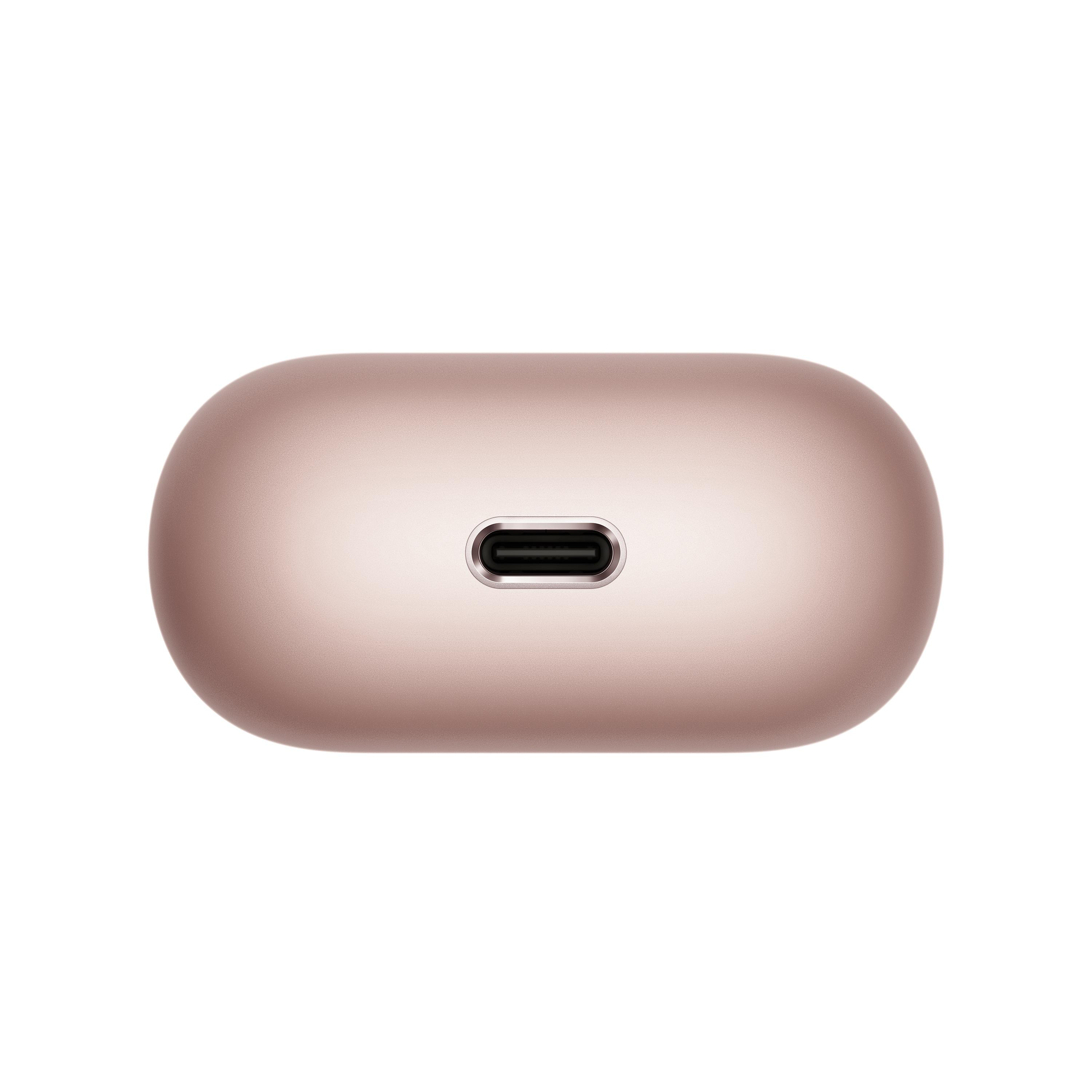 Eine roségoldene Ladehülle mit einem USB-C-Anschluss.