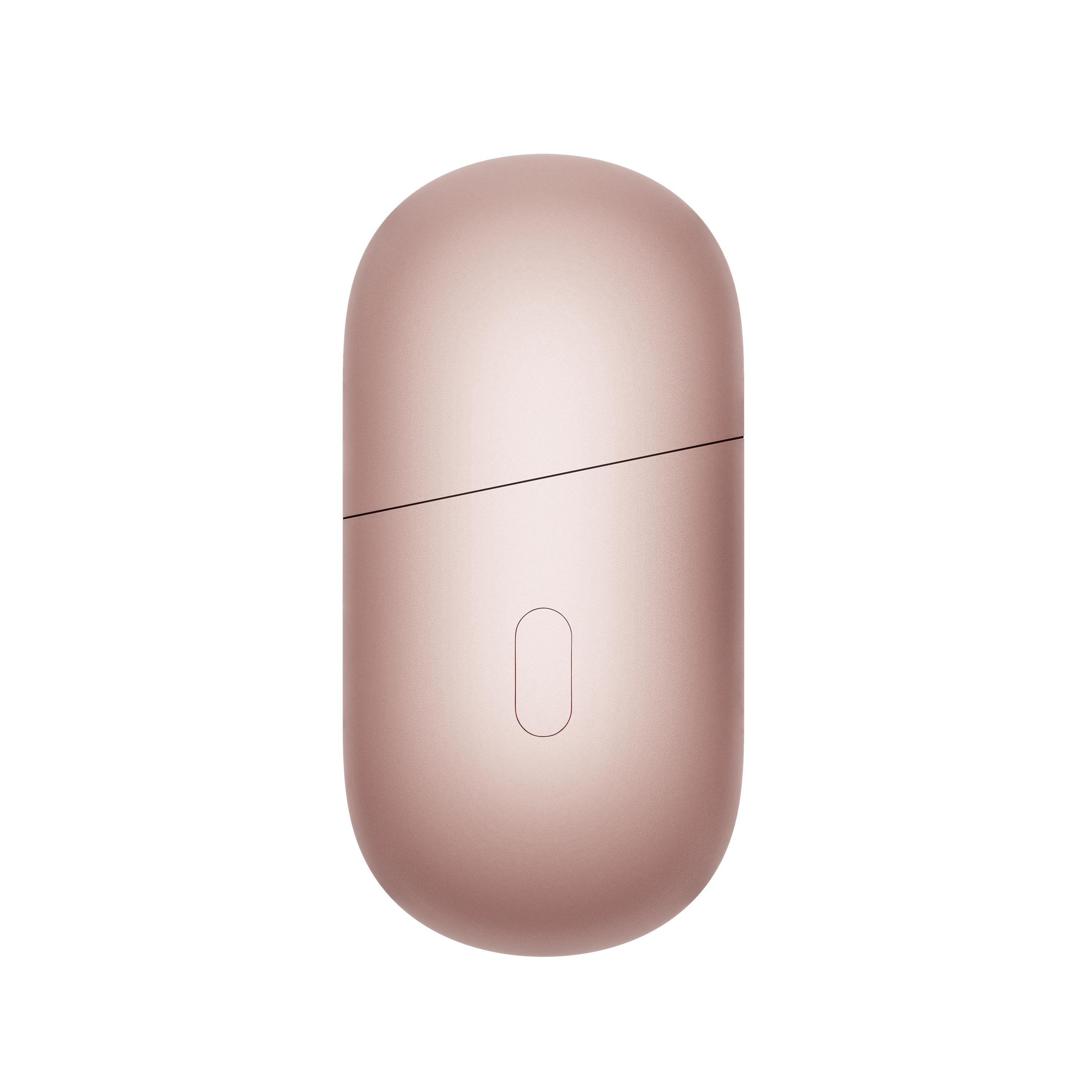 Eine roségoldene, ovale Ladebox mit einem Schlitz und einem kleinen, ovalen Ausschnitt.