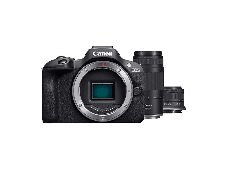 FOTOCAMERA MIRRORLESS CANON EOS R100 + obiettivi 18-45mm F4.5-6.3 IS STM RF 75-300mm F4.0-5.6