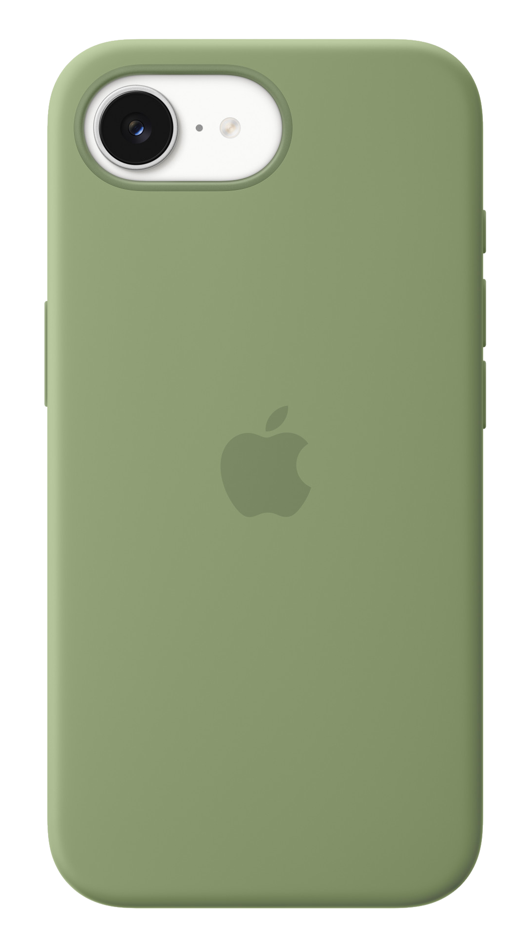 Zielone etui na telefon z logo Apple i wycięciem na aparat.