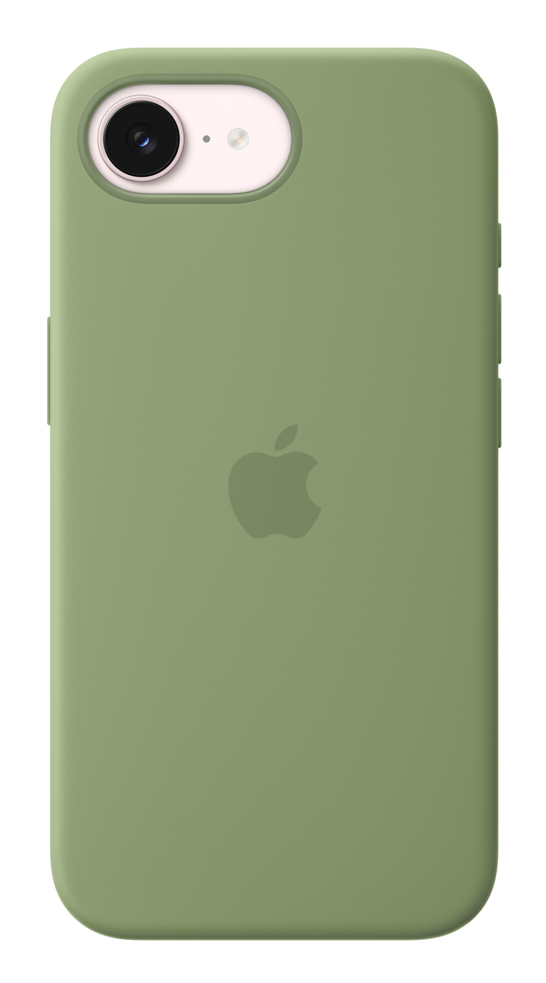 Zielone etui na telefon z logo Apple i wycięciem na aparat.