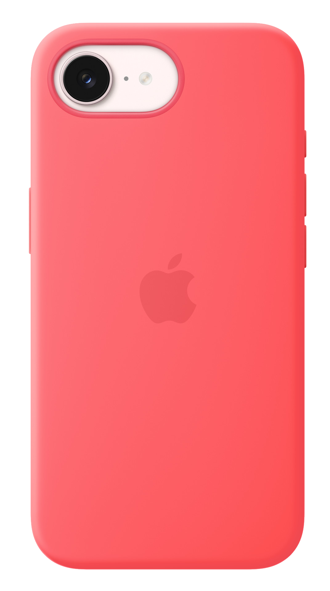 Czerwone etui na telefon z logo Apple i modułem kamery.