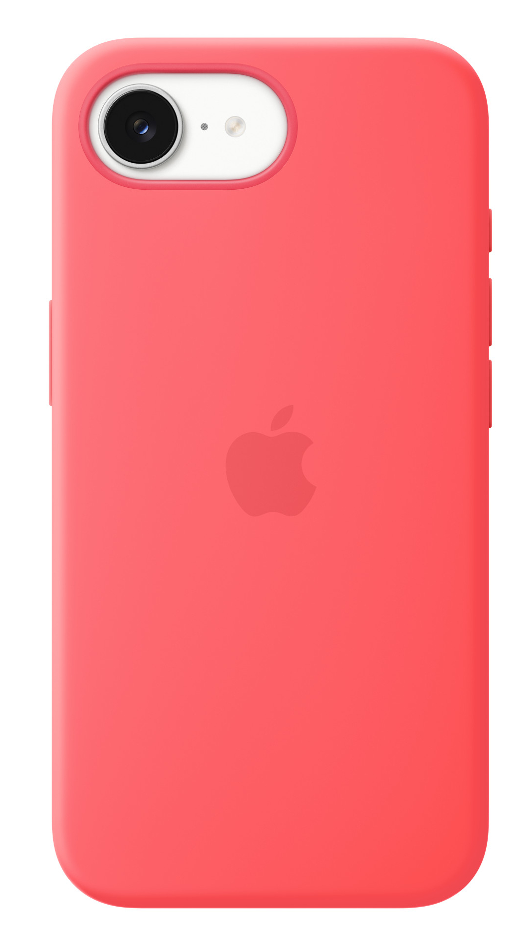 Czerwone etui na iPhone z logo Apple i wycięciem na aparat.