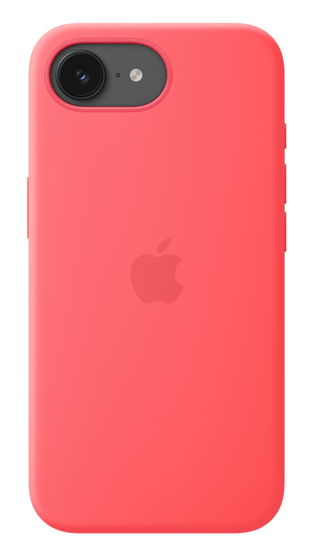 Czerwony iPhone z logo Apple i modułem aparatu na górze.