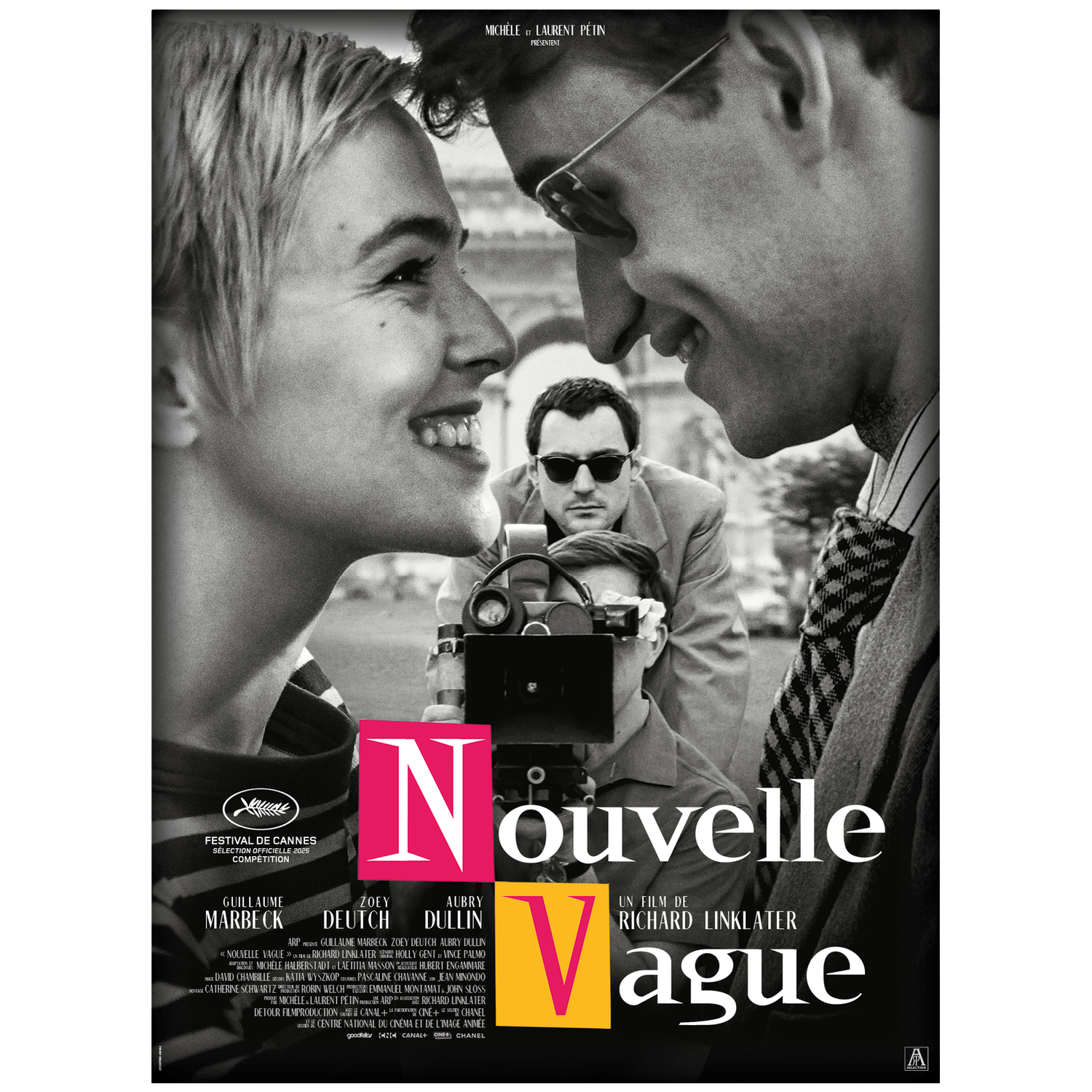 Filmaffiche met close-ups van acteurs en de titel "Nouvelle Vague".